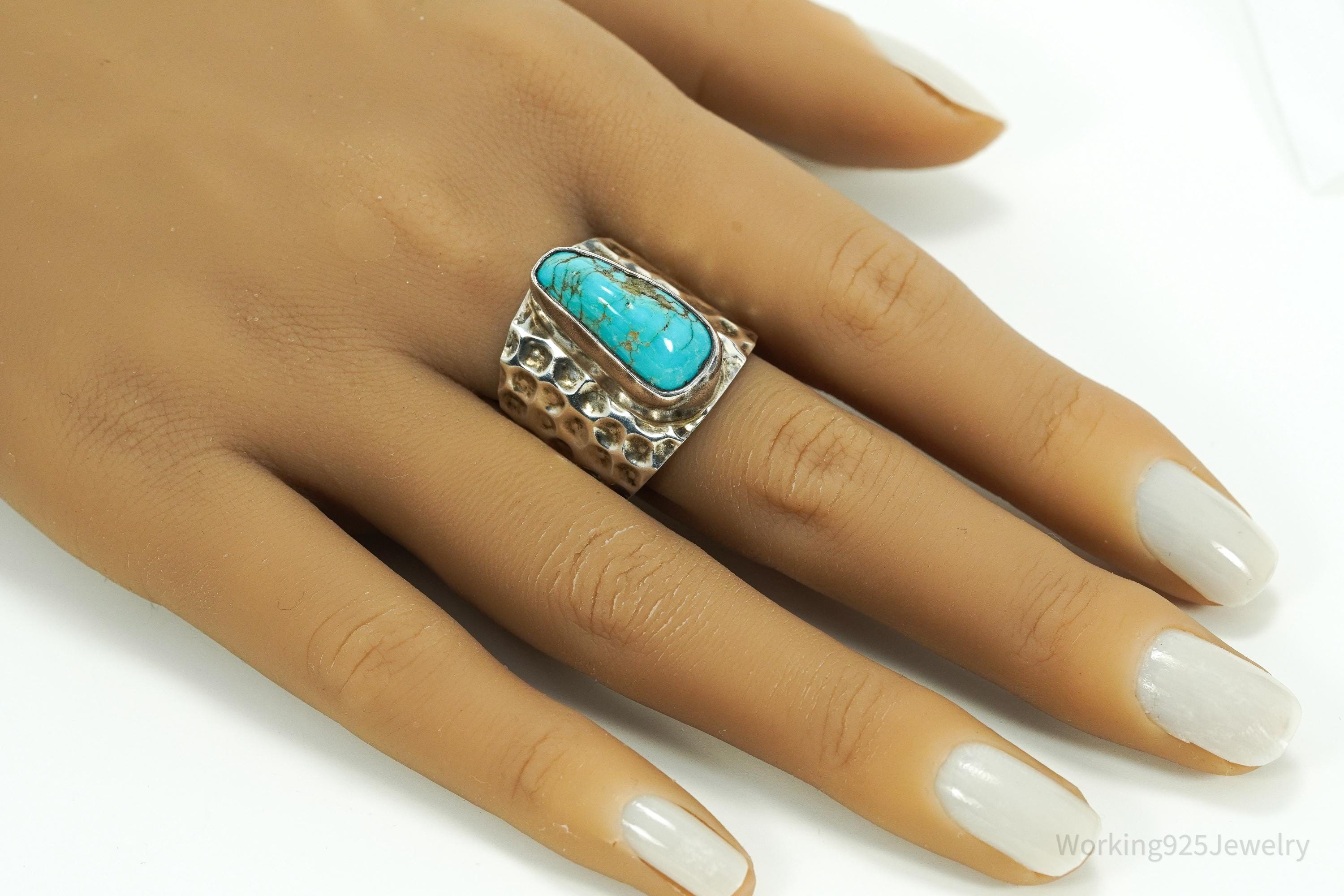 Vintage Designer Madeline Andree Turquoise Sterling Silver Ring - Size 10