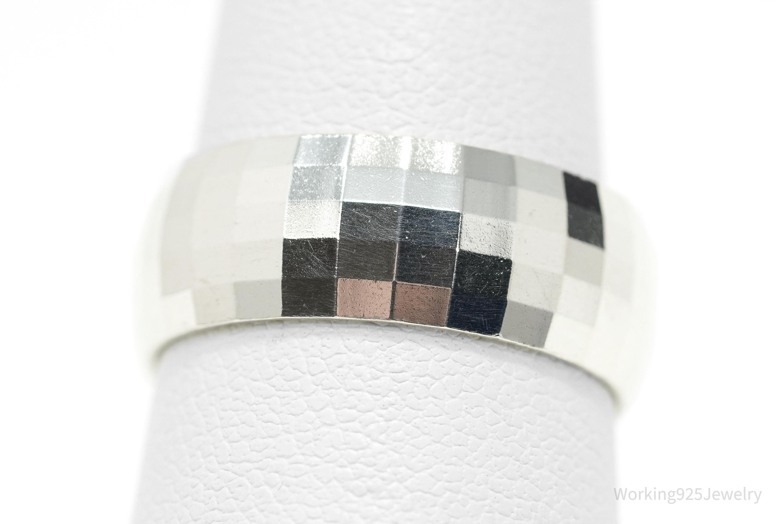 Vintage Italian Designer Milor Checkered Style Sterling Silver Band Ring - Size 8