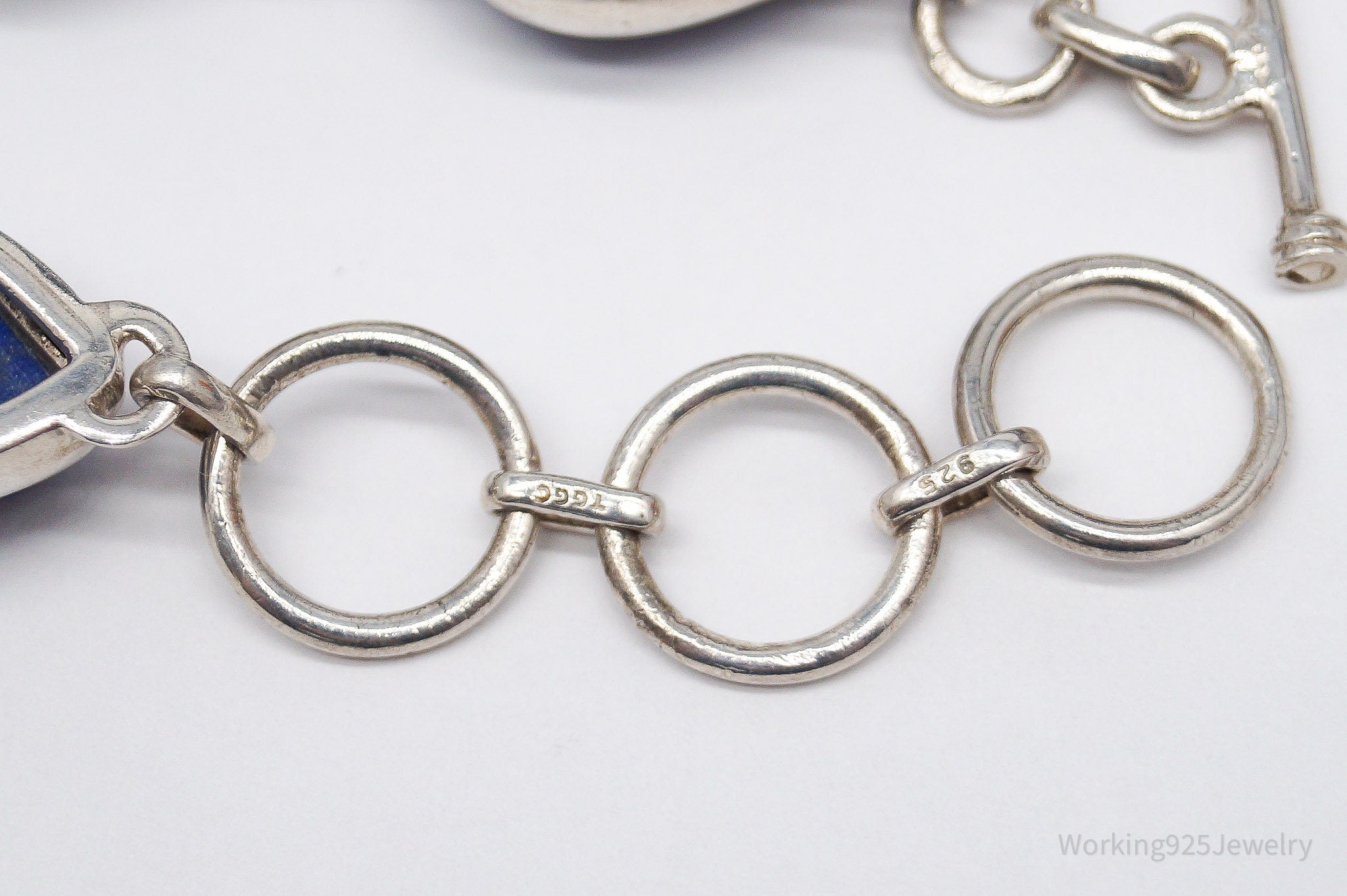 Vintage TGGC Lapis Lazuli Sterling Silver Toggle Bracelet - 7 5/8"