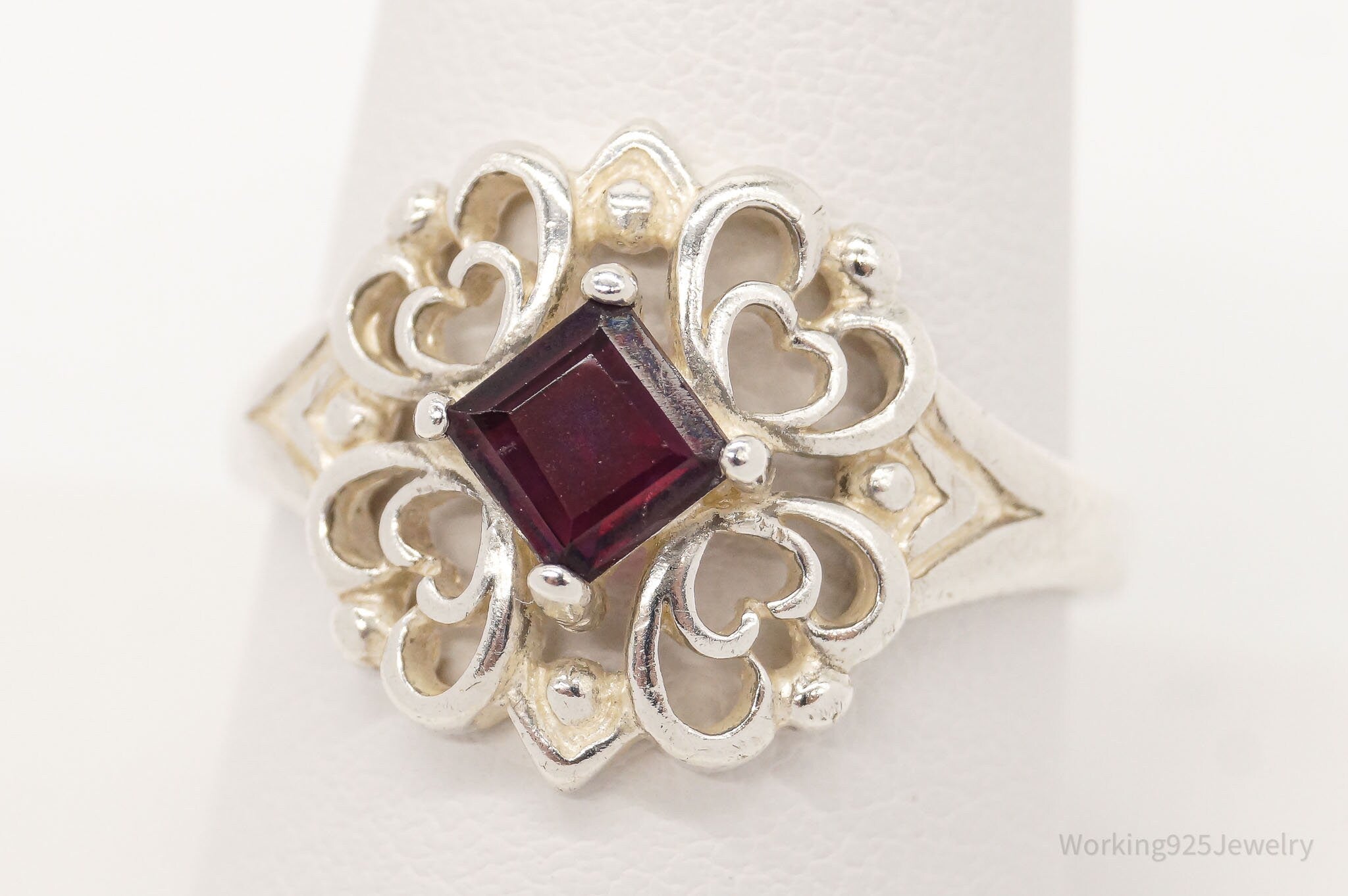 Vintage NV Rhodolite Garnet Sterling Silver Ring - Size 10