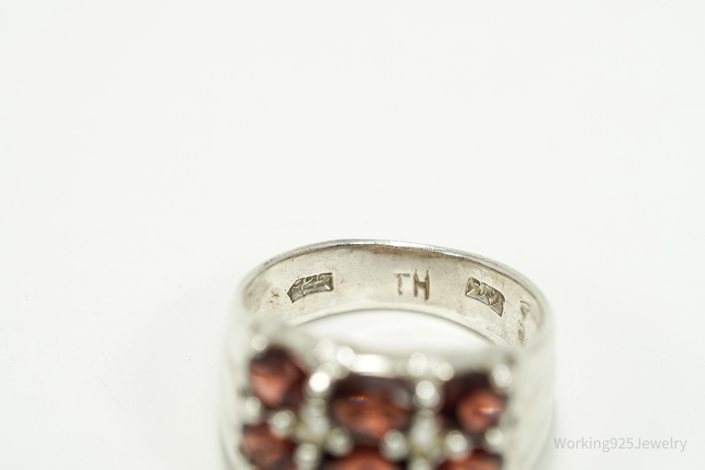 Vintage Garnet Sterling Silver Ring - Size 8.25
