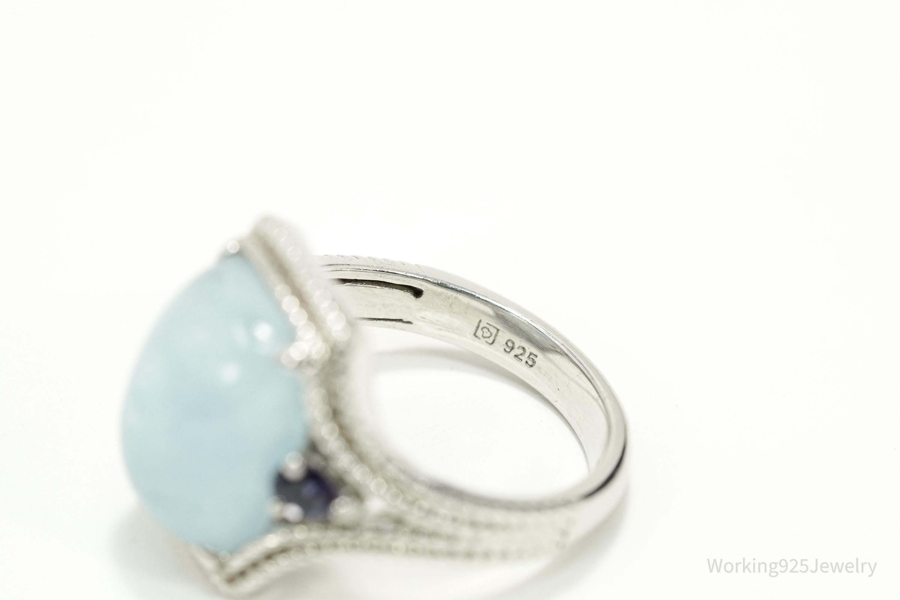 Vintage Sterling Silver Ring • Aquamarine & Tanzanite Accent Gemstones Size 7