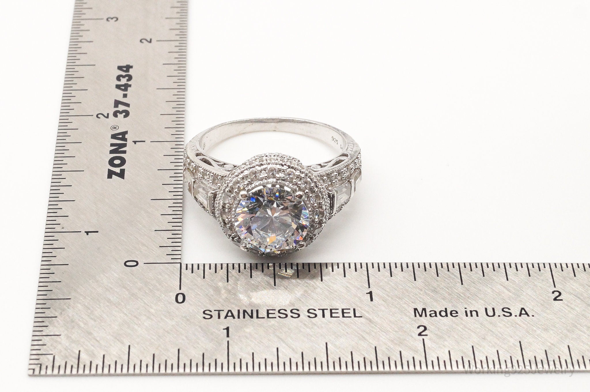 Vintage Designer Large Cubic Zirconia Sterling Silver Ring - Size 11