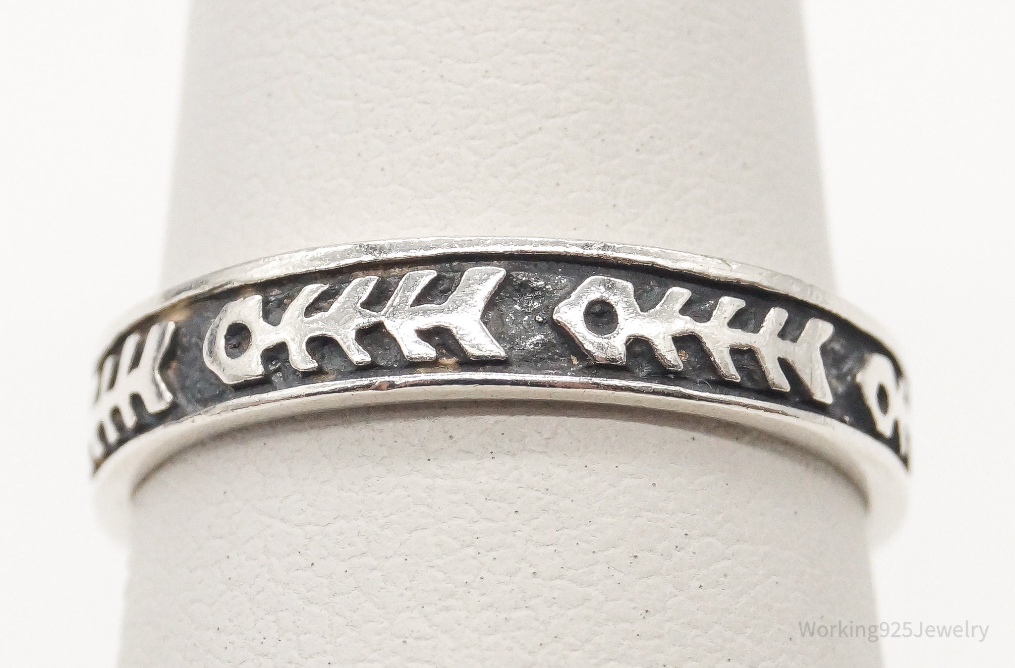 Vintage Unique Fish Bone Design Sterling Silver Band Ring - Size 5.75