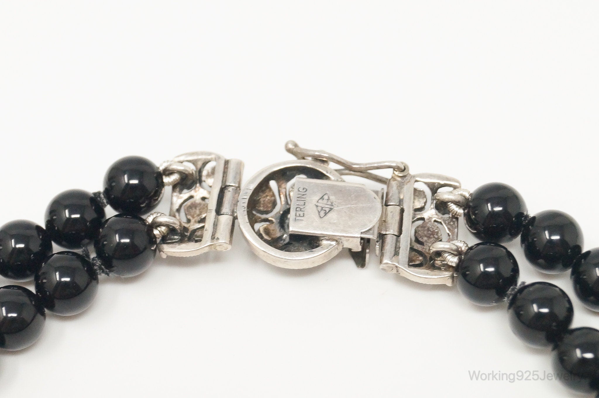 Vintage Designer Judith Jack Black Onyx Marcasite Sterling Silver Necklace