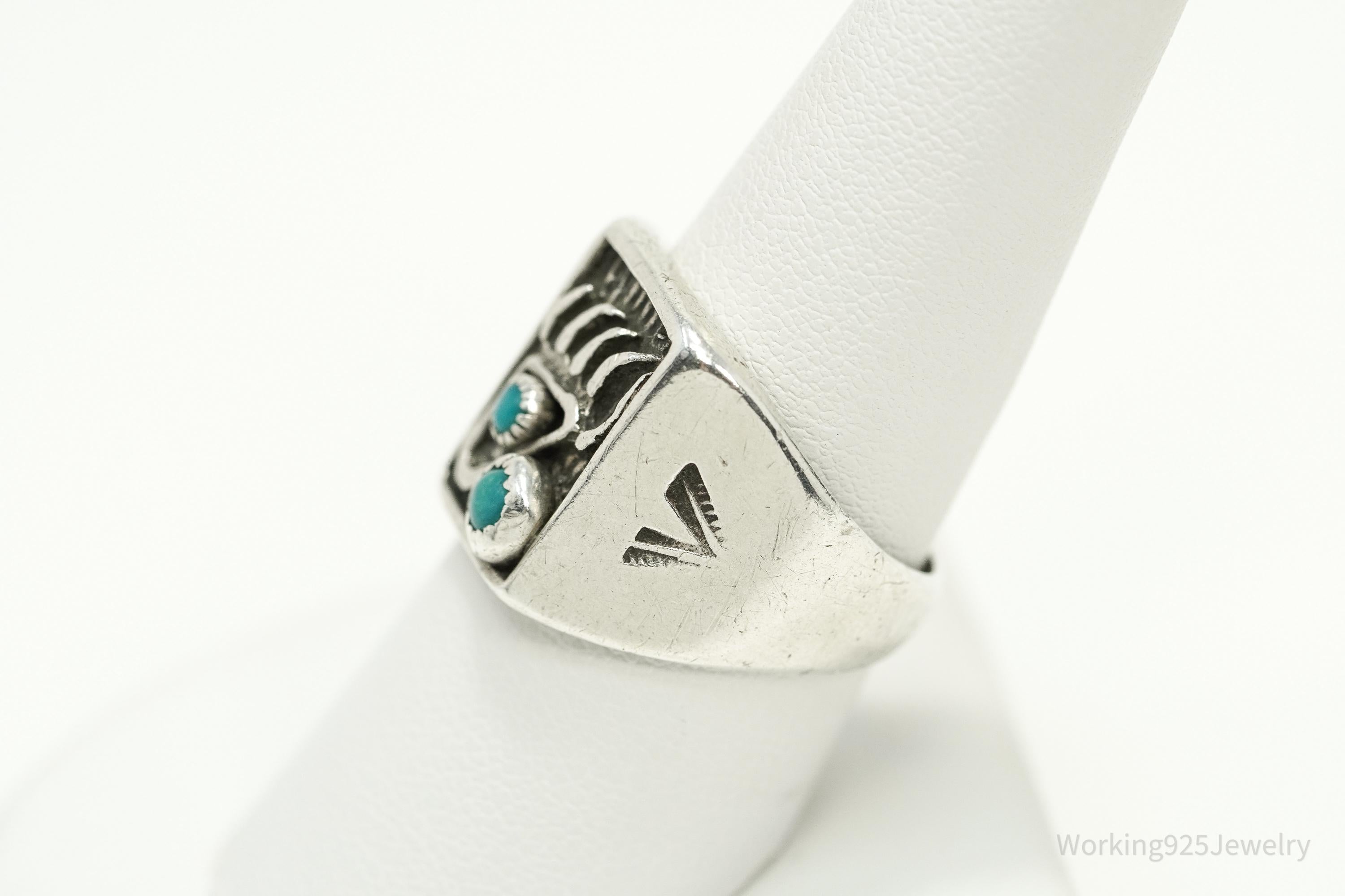 Vintage Native American Unsigned Turquoise Silver Ring - Size 8.75