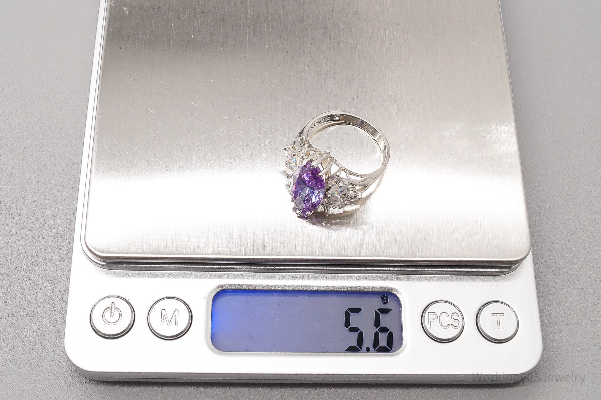 Vintage Purple & White Cubic Zirconia Sterling Silver Statement Ring - Size 7.75