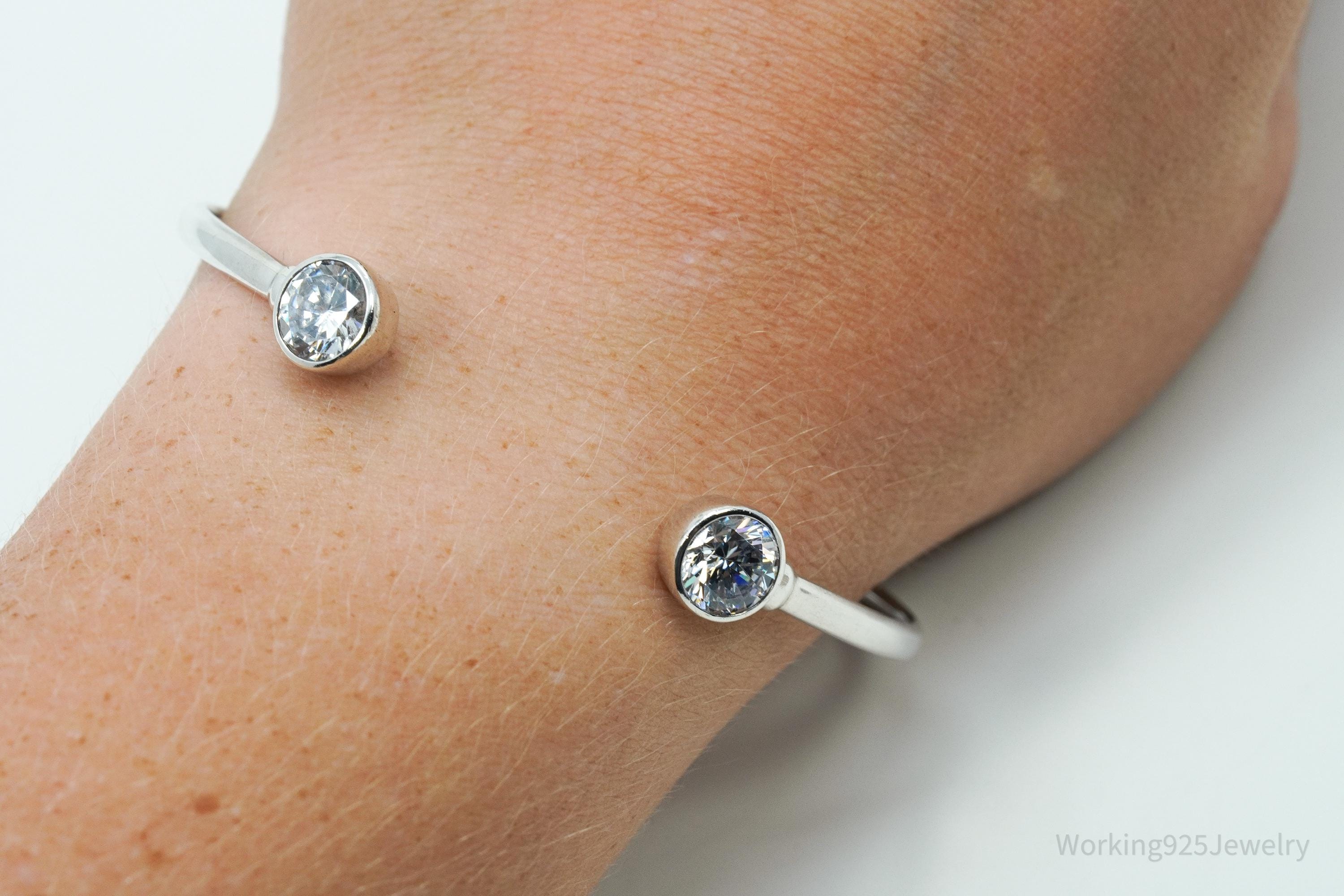 Designer Silpada Cubic Zirconia Flexible Sterling Silver Cuff Bracelet 8"