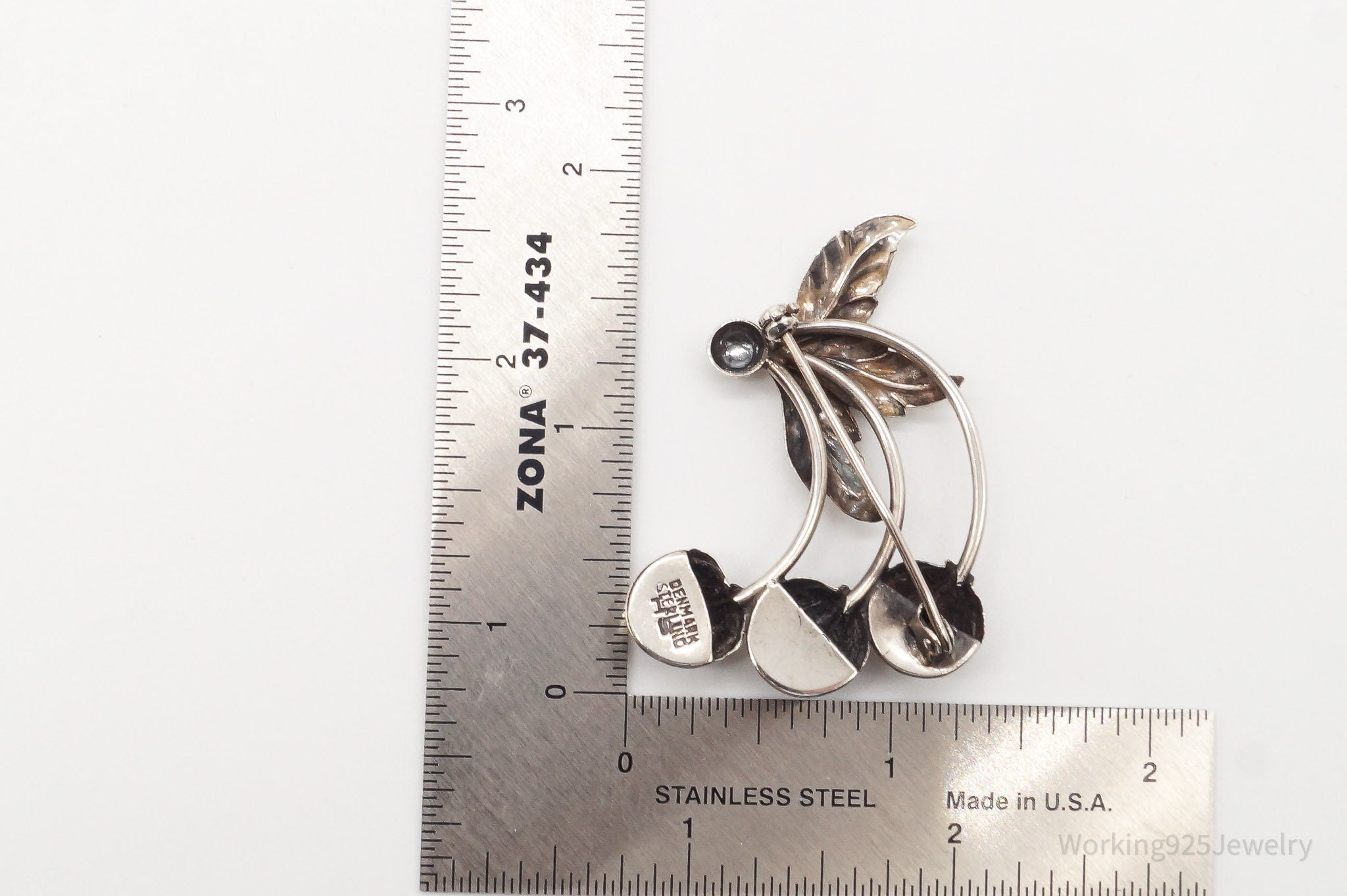 Vintage Denmark Hermann Siersbol Modernist Floral Sterling Silver Pin Brooch