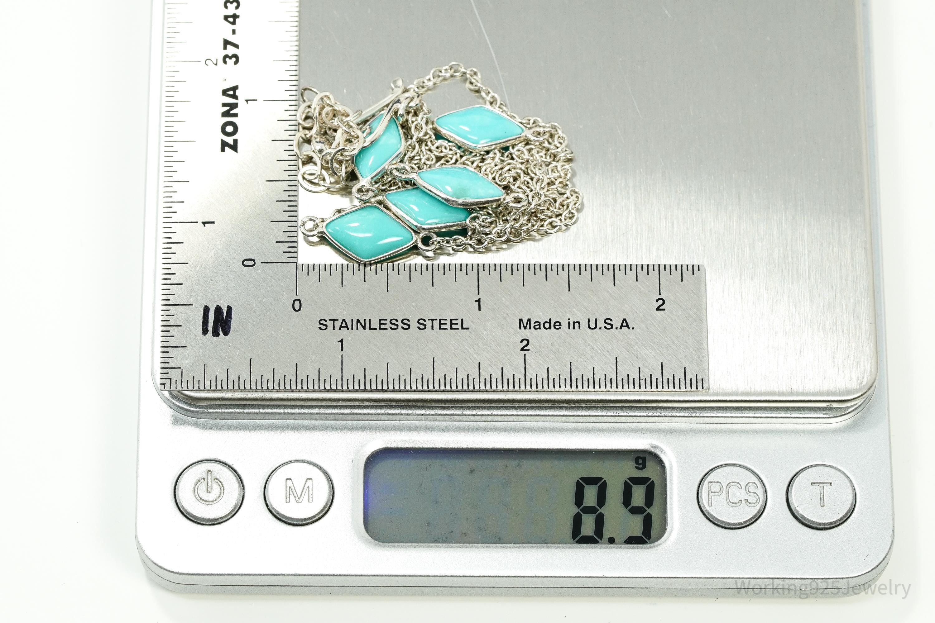 Vintage Jay King Desert Rose Trading Turquoise Sterling Silver Necklace 26"