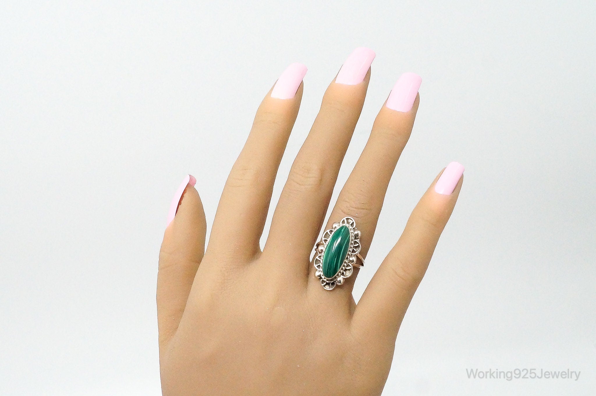 Vintage Southwestern Malachite Sterling Silver Ring Size 6