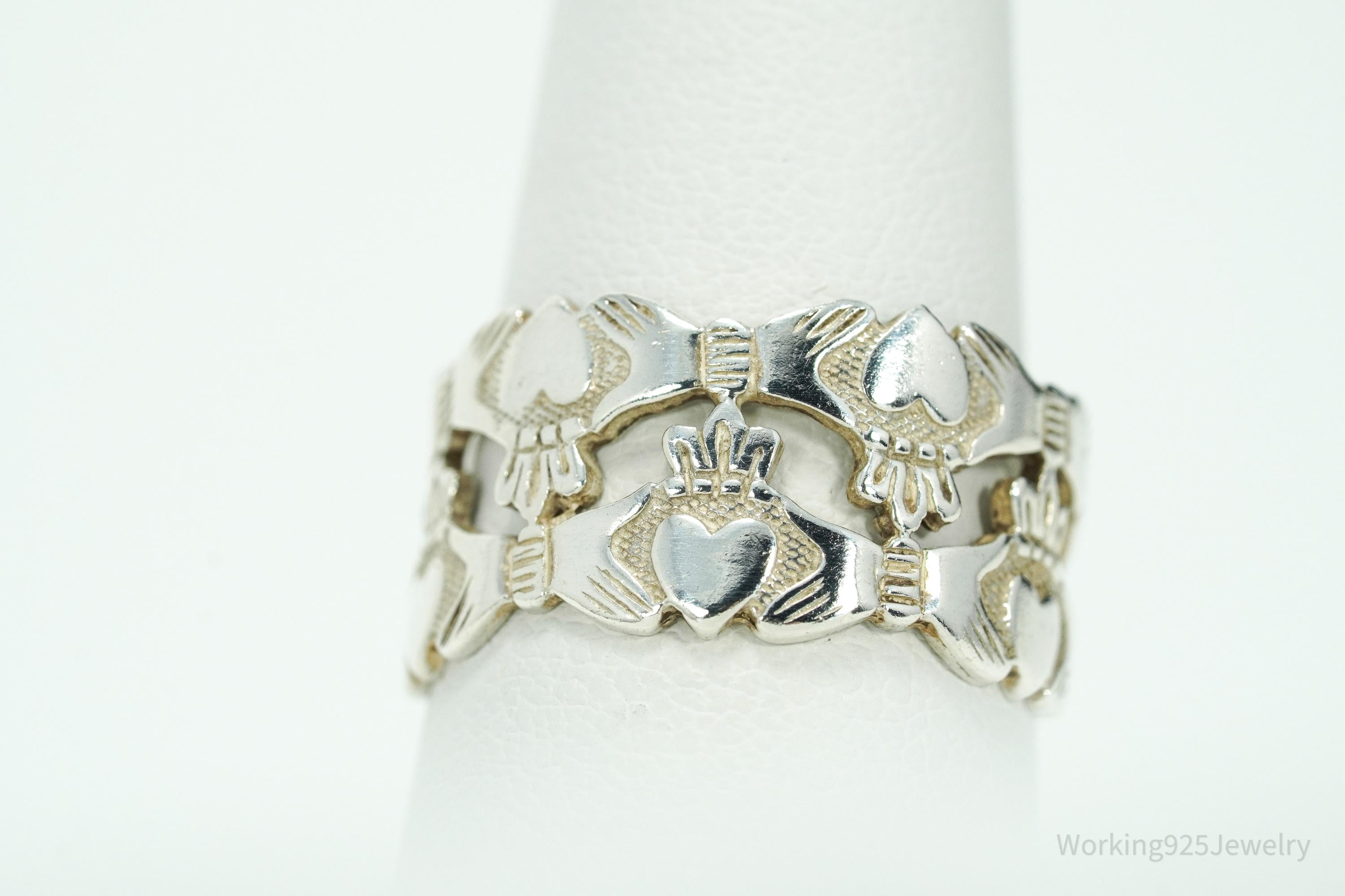 Vintage Irish Claddagh Sterling Silver Ring - Size 7.25