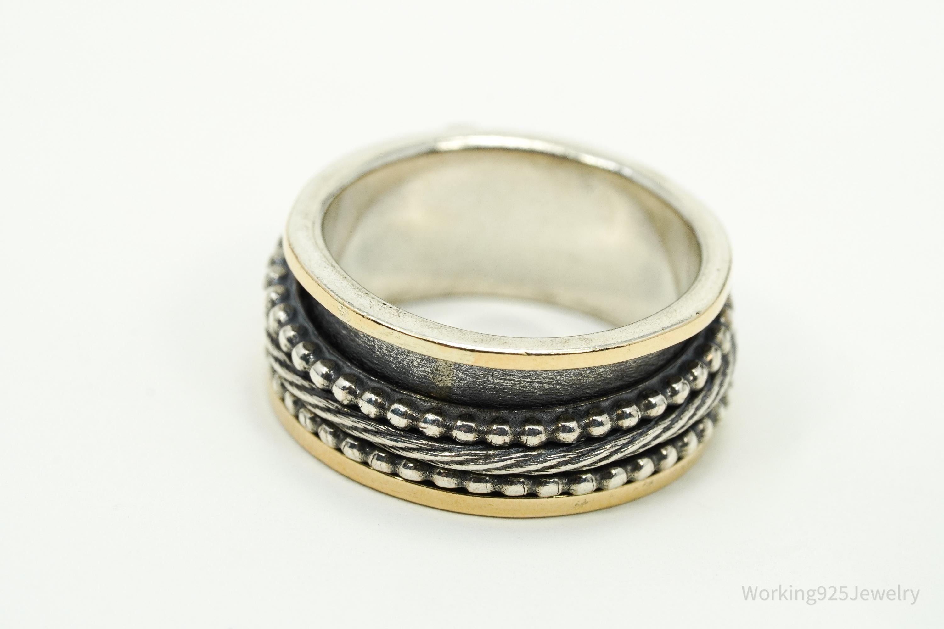 Designer PZ 14K Gold Multi Gem Spinner Sterling Silver Ring - Size 6.5