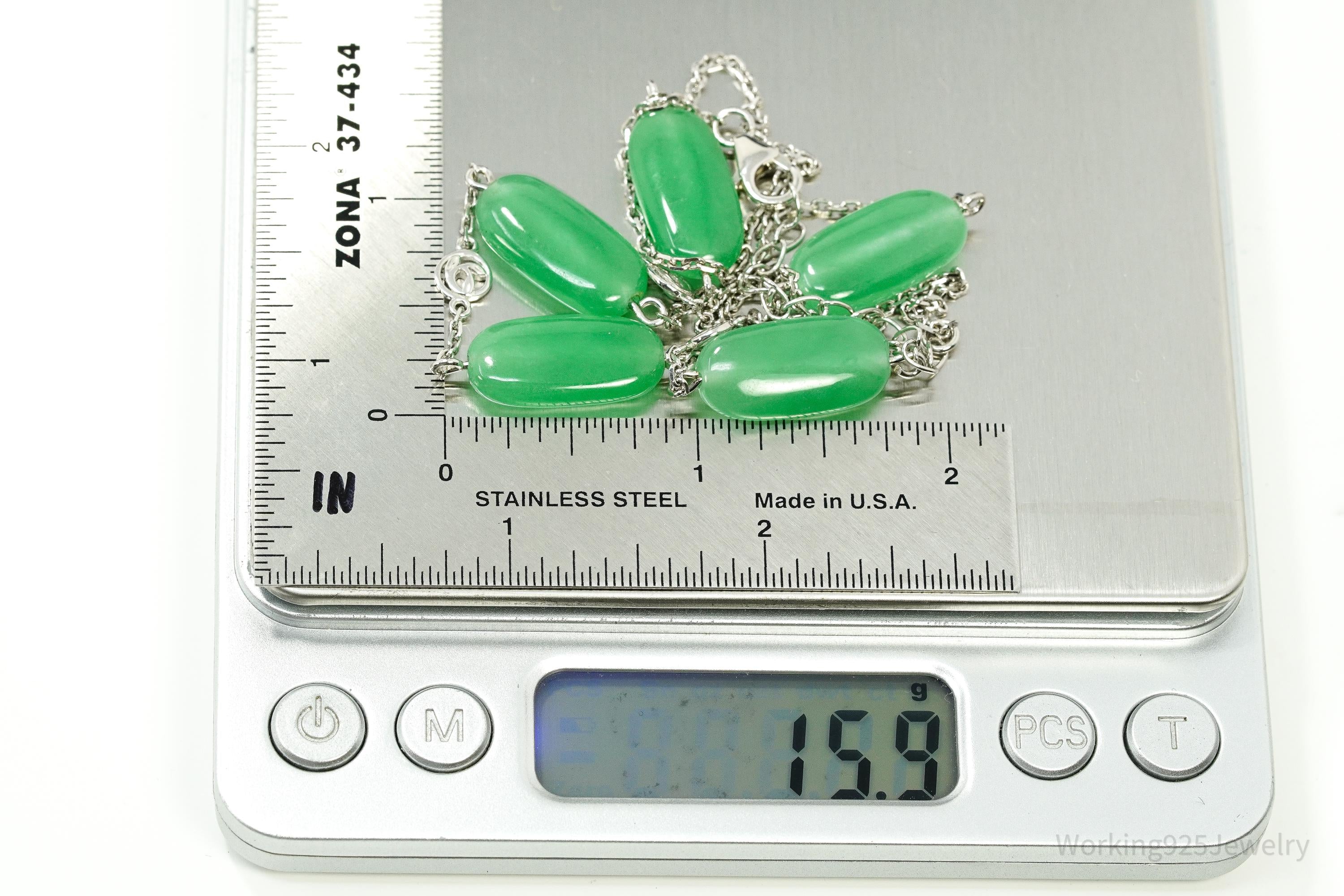 BBJ Green Jade Sterling Silver Necklace 20"