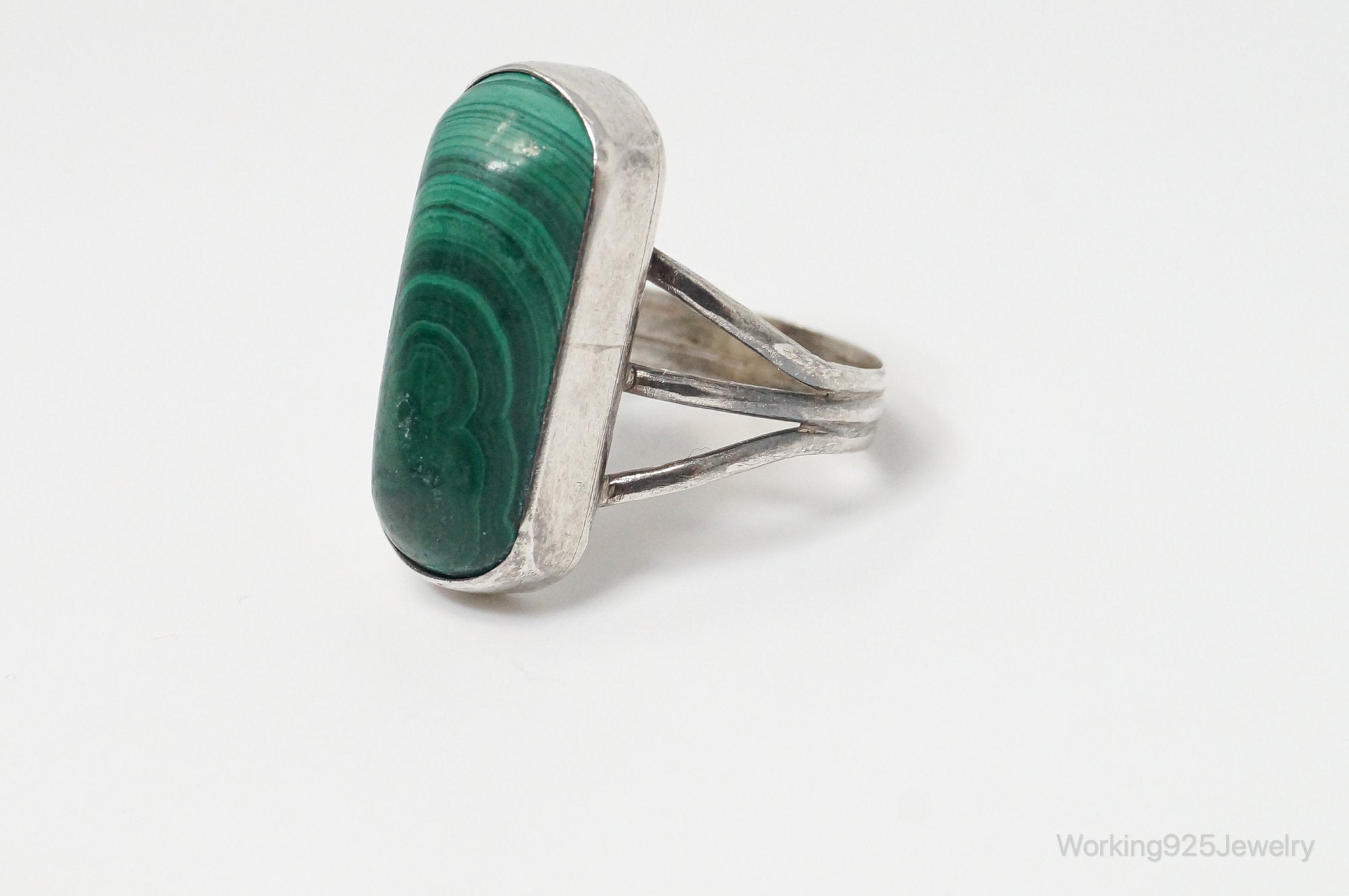 Vintage Native American Malachite Unsigned Sterling Silver Ring - SZ 6.25