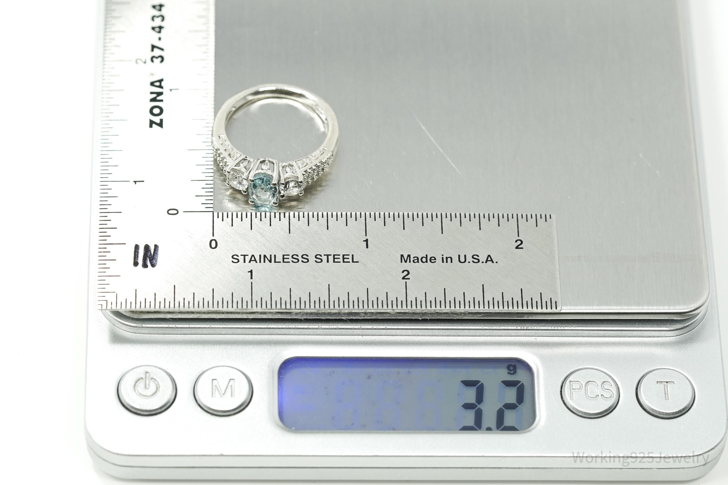 Vintage Blue Topaz & Cubic Zirconia Sterling Silver Ring - Size 7