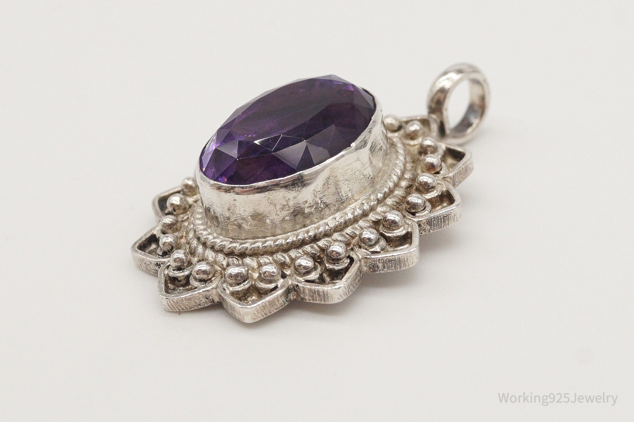 Vintage Large Amethyst Sterling Silver Pendant