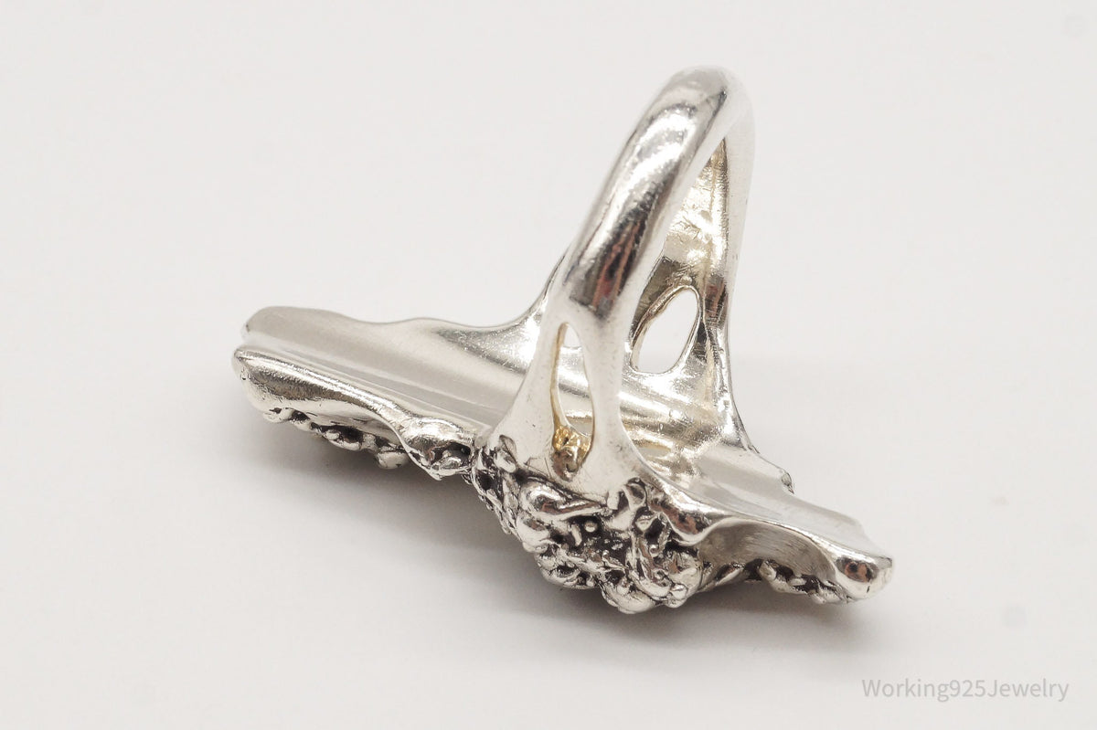 Long Vintage Mid Century Brutalist Silver Ring - Size 6.5