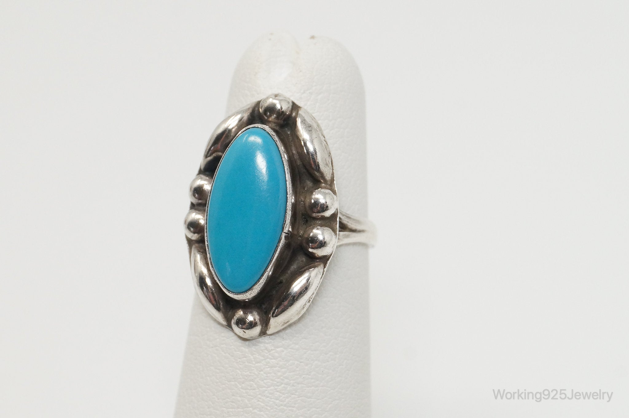 Vintage Mexico Blue Turquoise Sterling Silver Western Ring - SZ 3.25