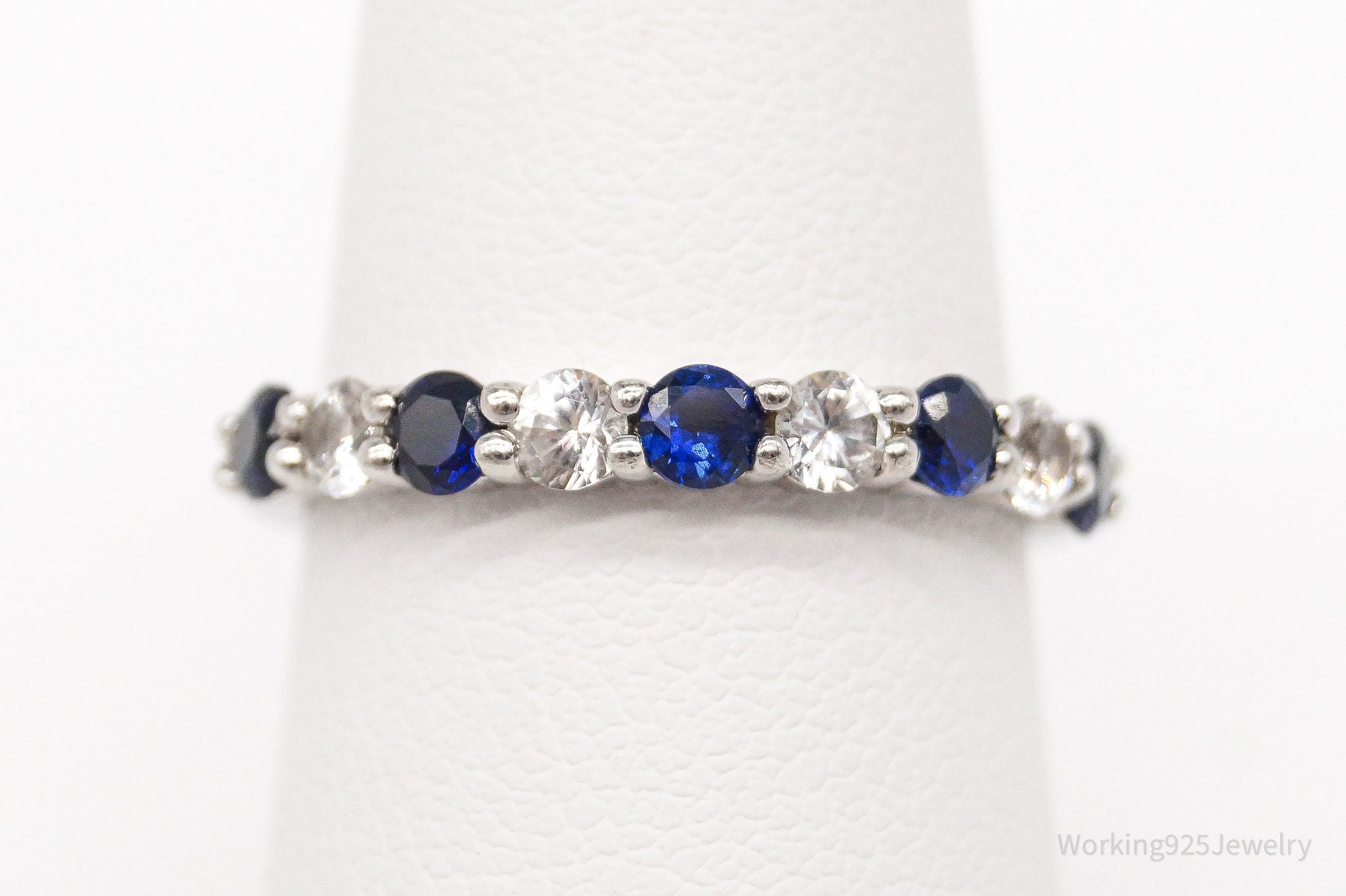 Vintage SAI Lab Sapphire Cubic Zirconia Sterling Silver Ring - Size 6.75