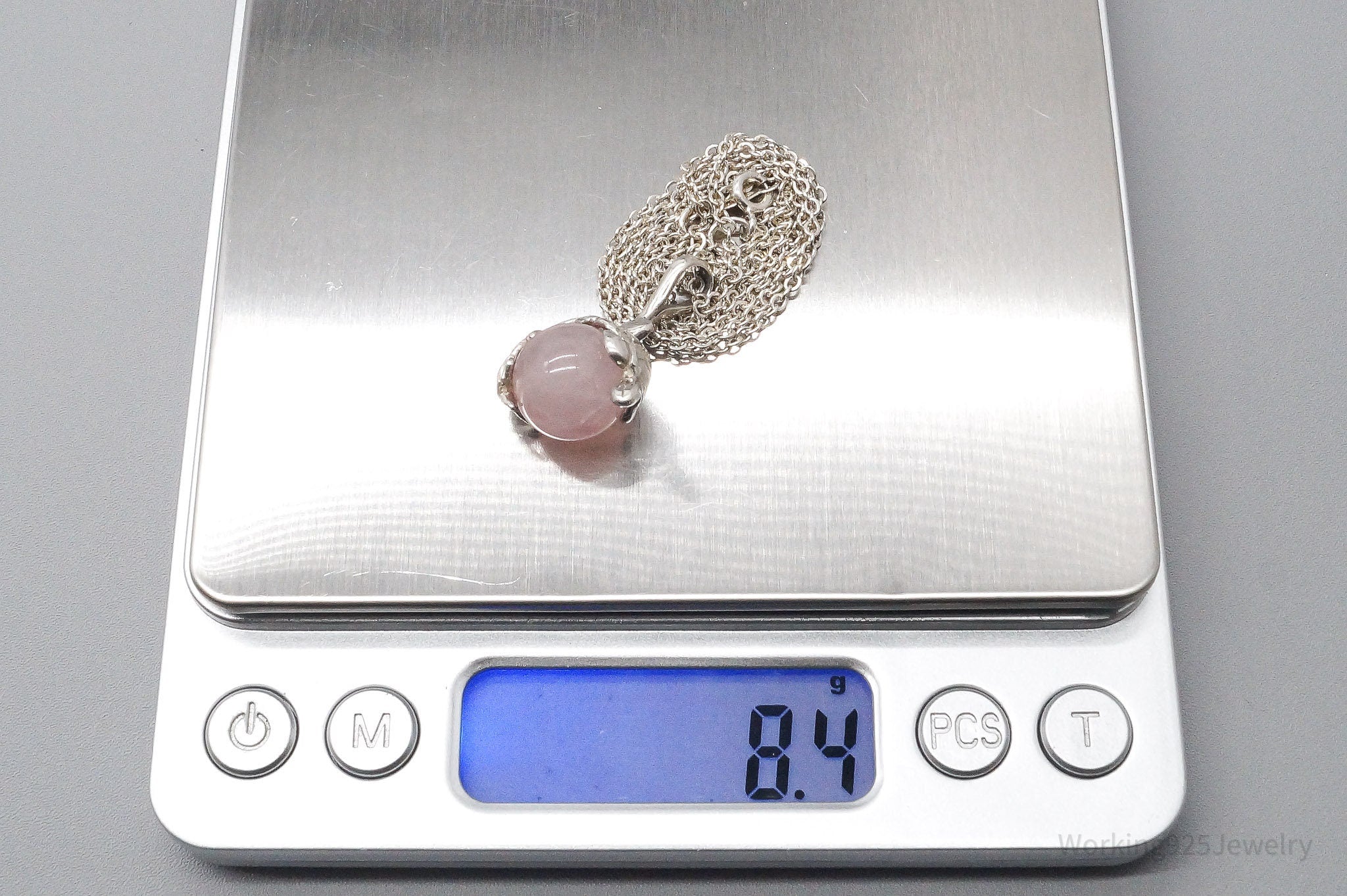 Vintage Sea Turtles & Rose Quartz Sterling Silver Necklace 20"