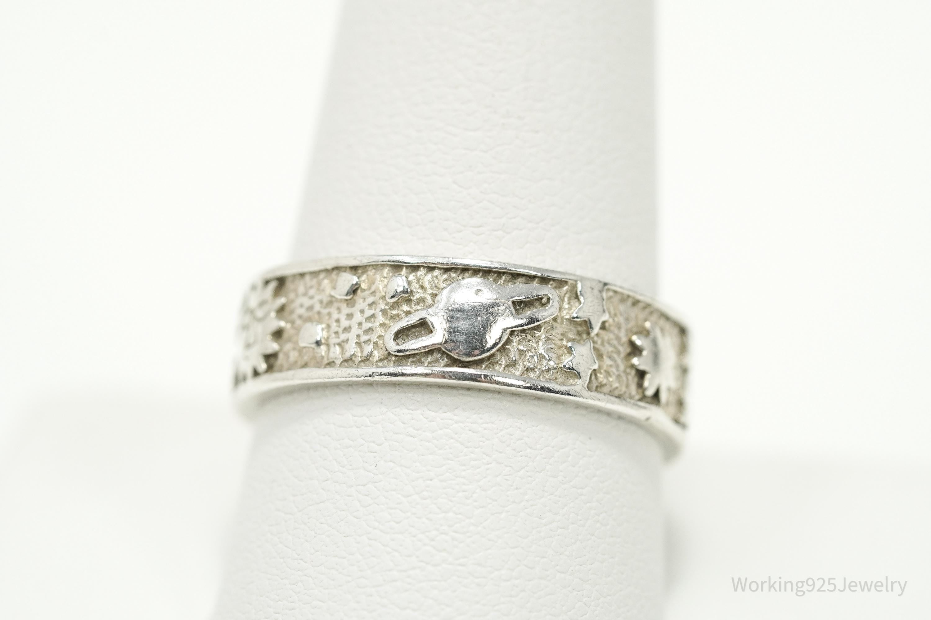 Vintage Space Galaxy Sterling Silver Band Ring - Size 10.25