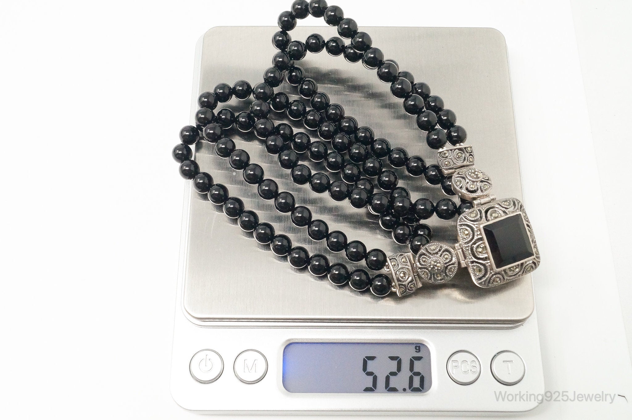 Vintage Designer Judith Jack Black Onyx Marcasite Sterling Silver Necklace