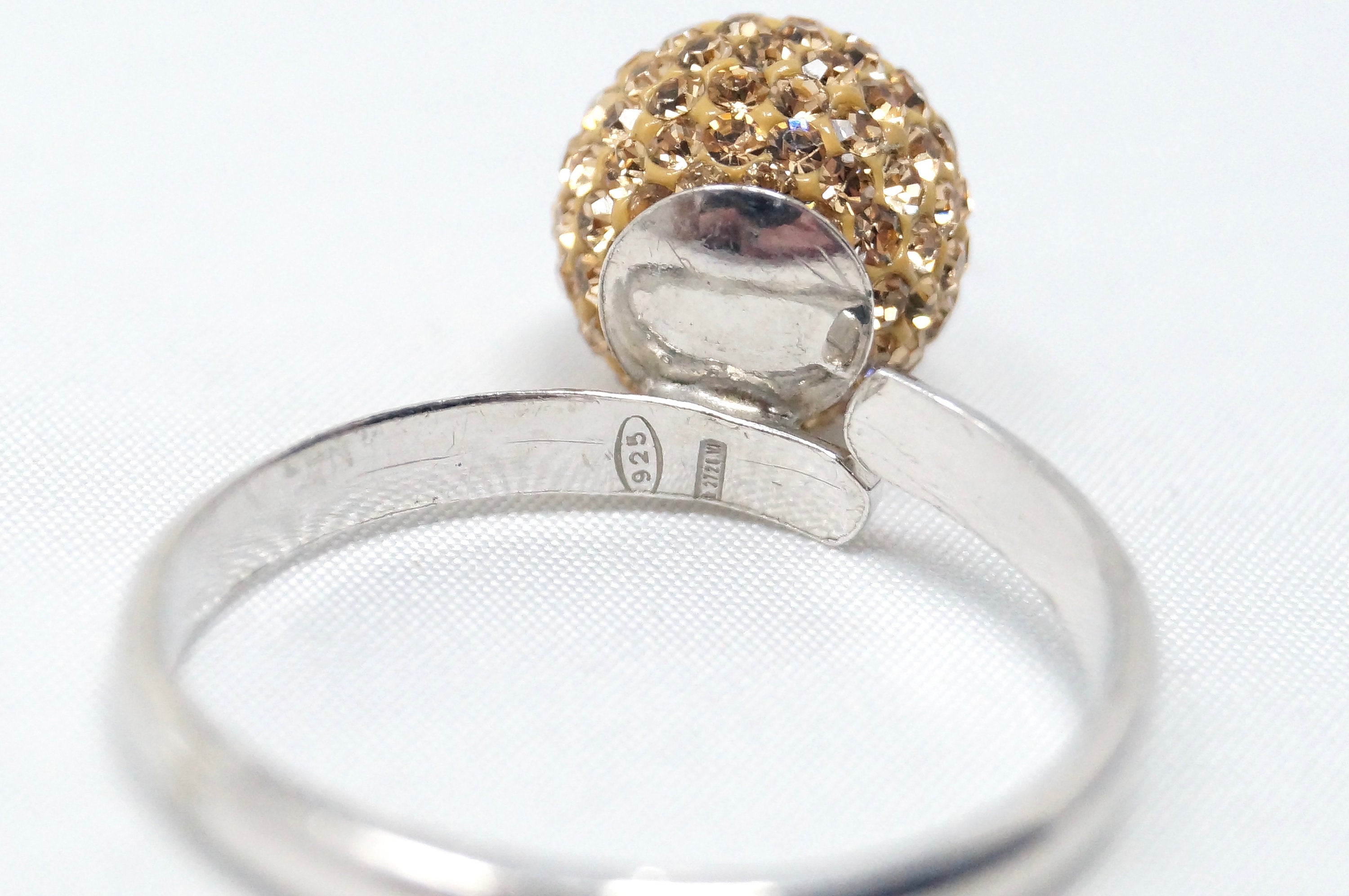 Vintage Art Deco Orange Citrine Ball Dome Sterling Adjustable Ring - Size 9.25