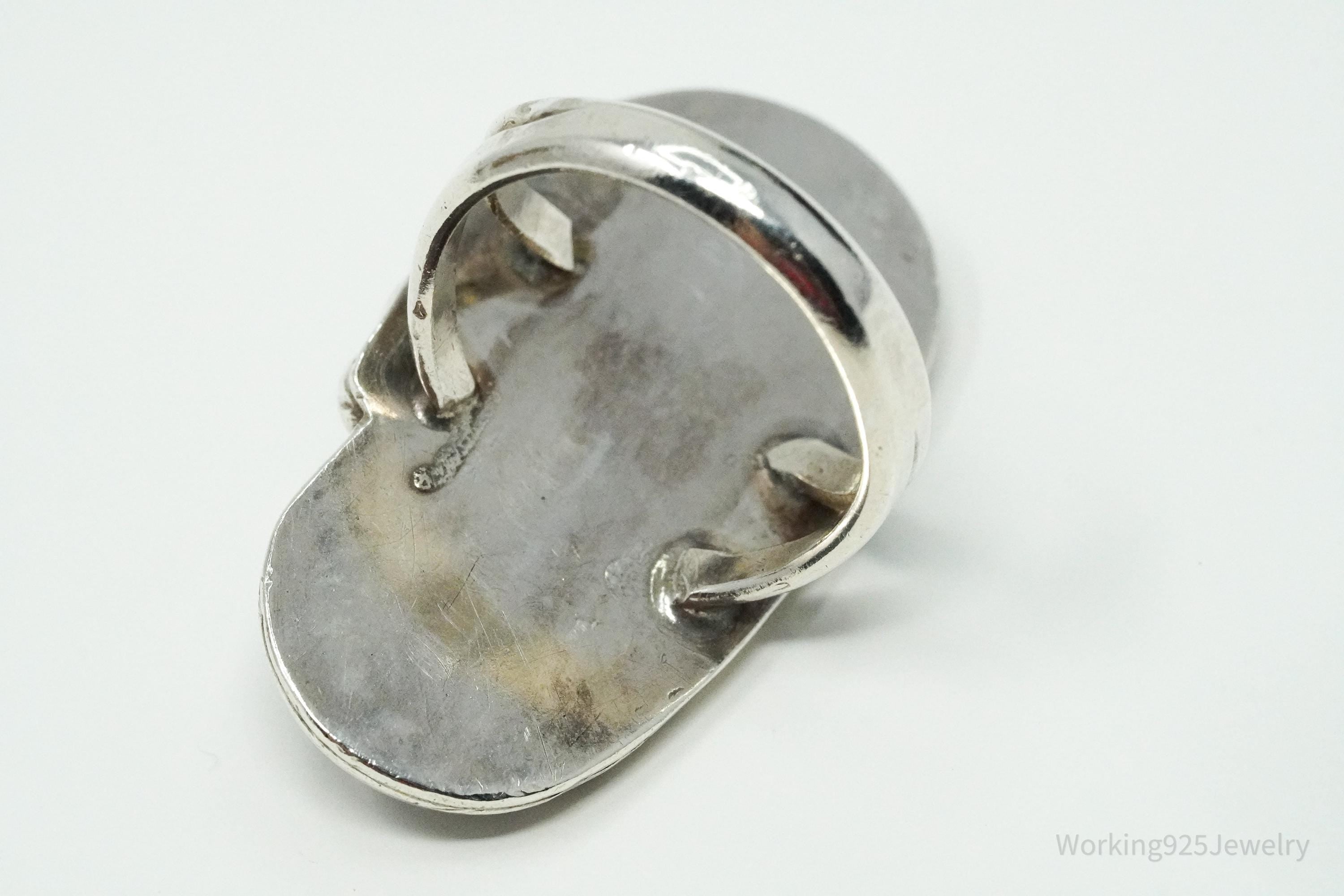 Vintage Handmade Native American Turquoise Unsigned Silver Ring - Size 7.75