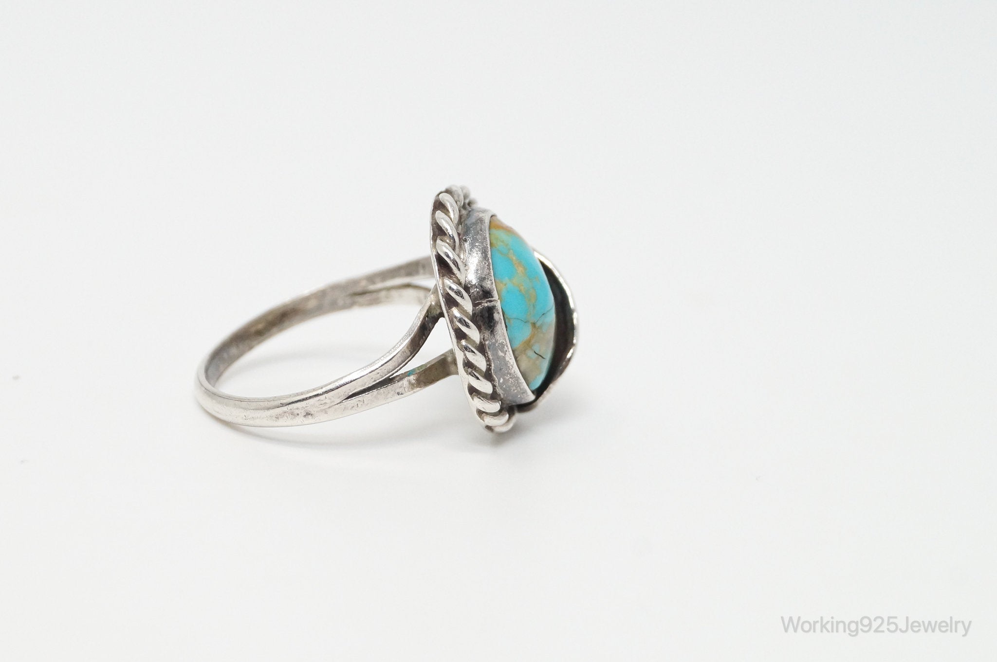 Vintage Native American Turquoise Unsigned Sterling Silver Ring - Sz 5.25