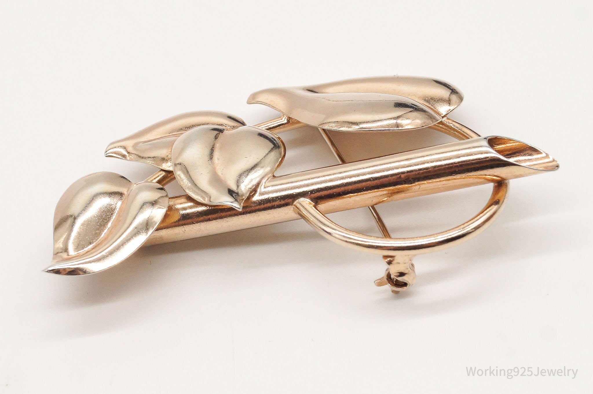 Large Vintage Designer NAPIER Rose Gold Vermeil Sterling Silver Pin Brooch