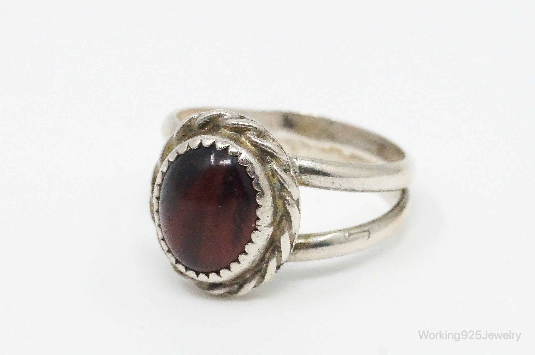 Vintage Native American Red Tigers Eye Unsigned Sterling Silver Ring - Size 5.5