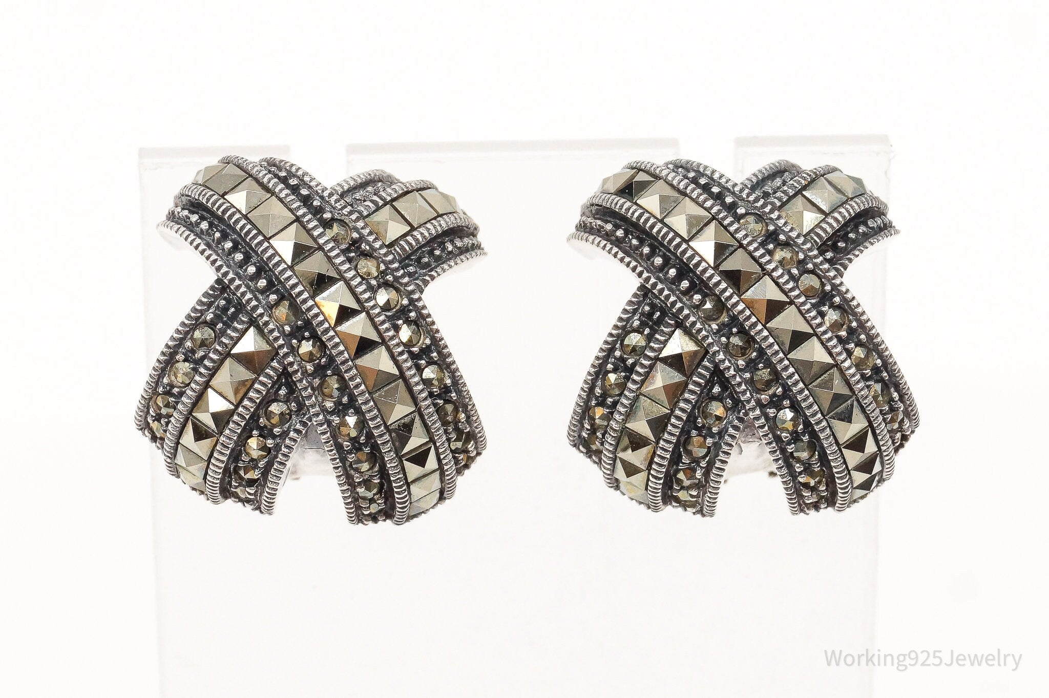 Large Judith Jack Marcasite X Sterling Silver Earrings