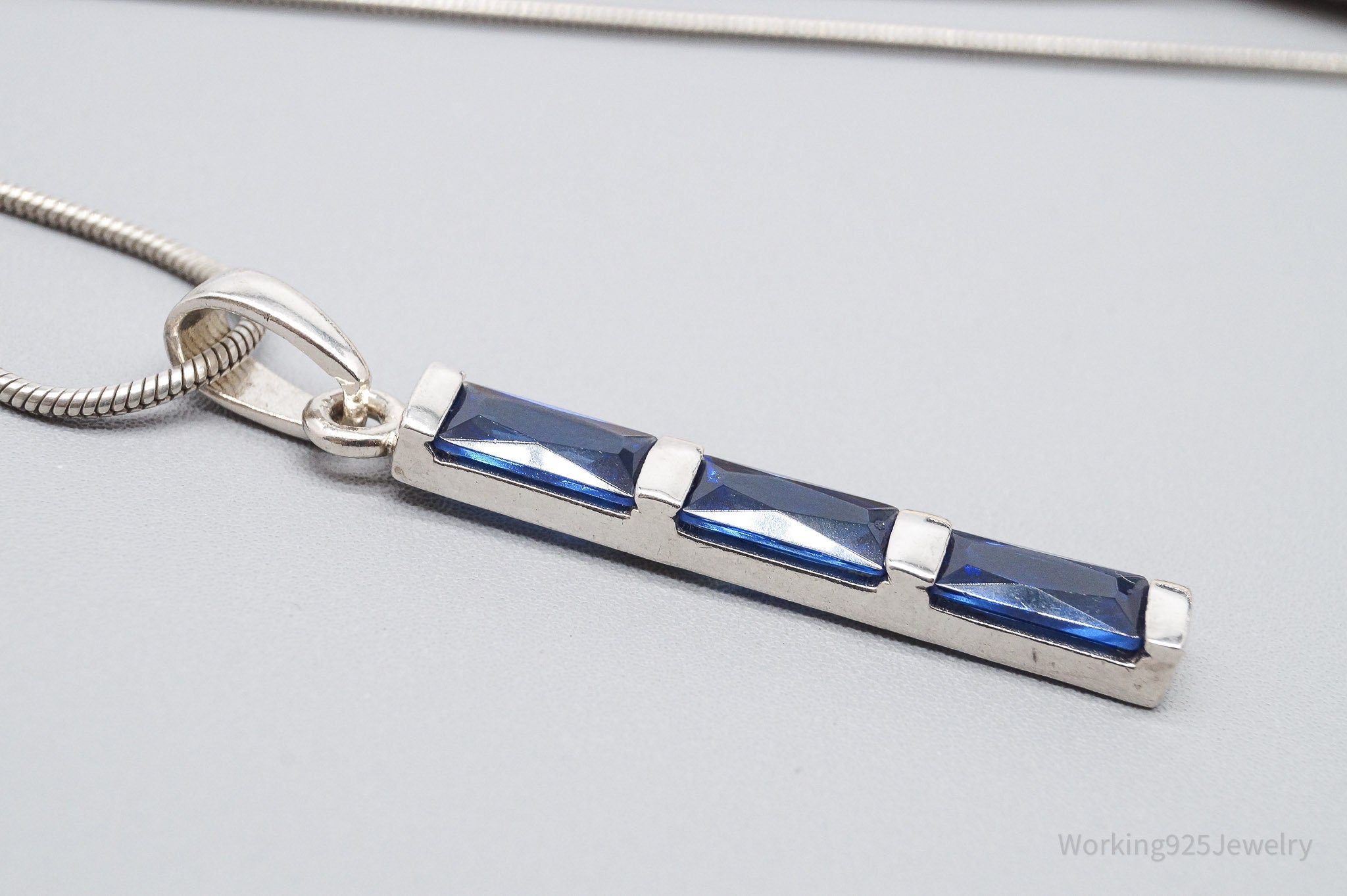 Vintage Lab Sapphire Sterling Silver Necklace 18"