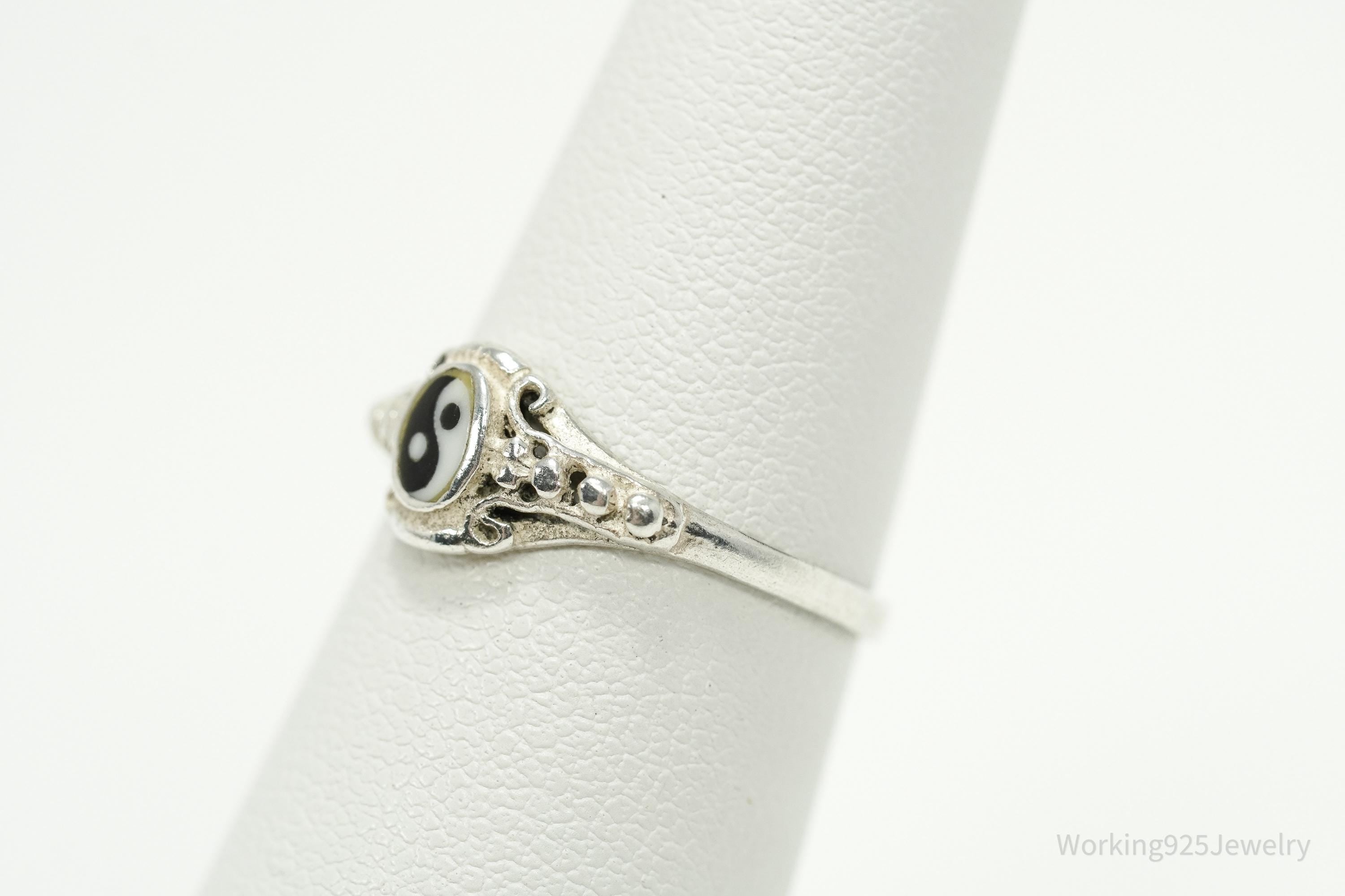 Vintage Yin And Yang Onyx Sterling Silver Ring - Size 6