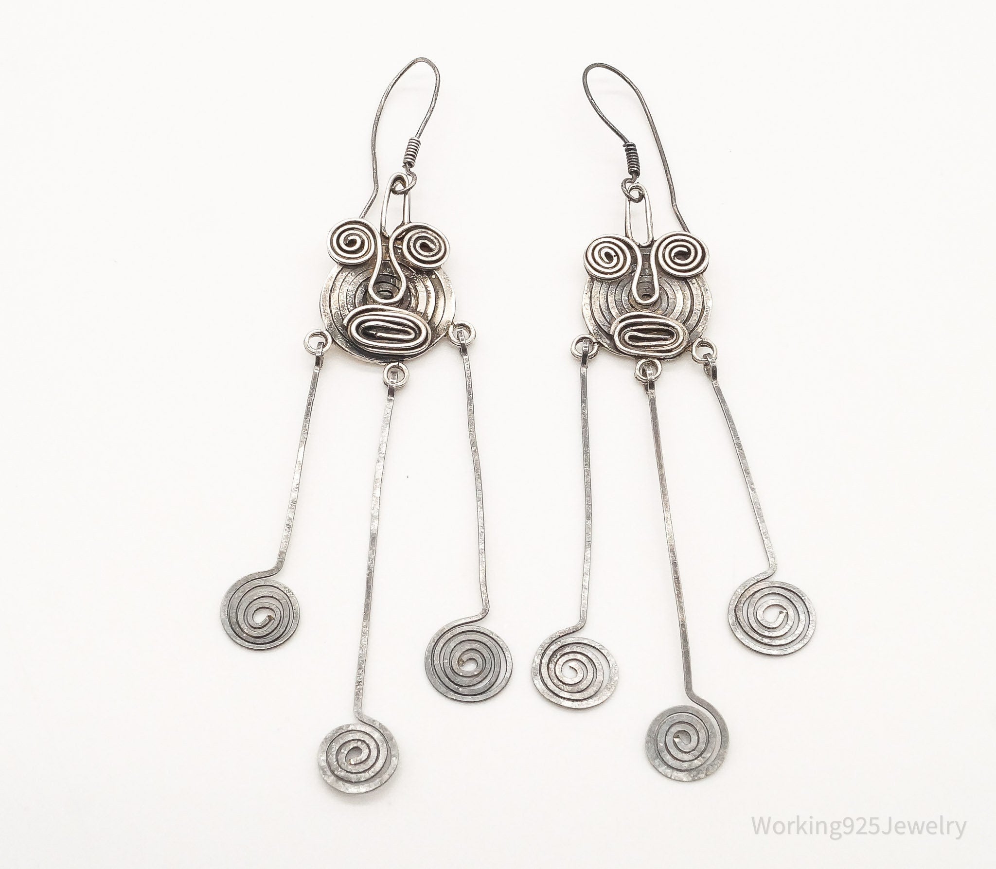 Vintage Mexico Modernist Faces Sterling Silver Earrings