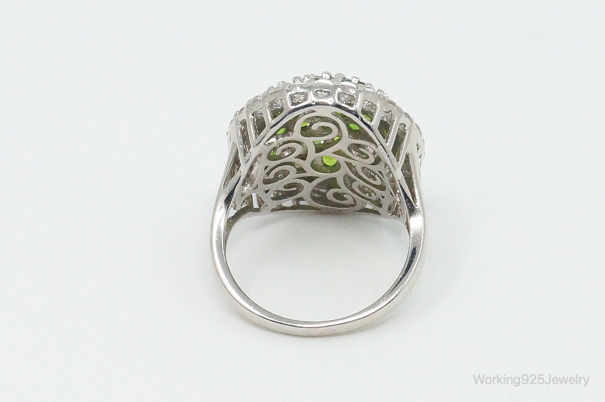 Vintage Peridot Cubic Zirconia Sterling Silver Ring - Size 7