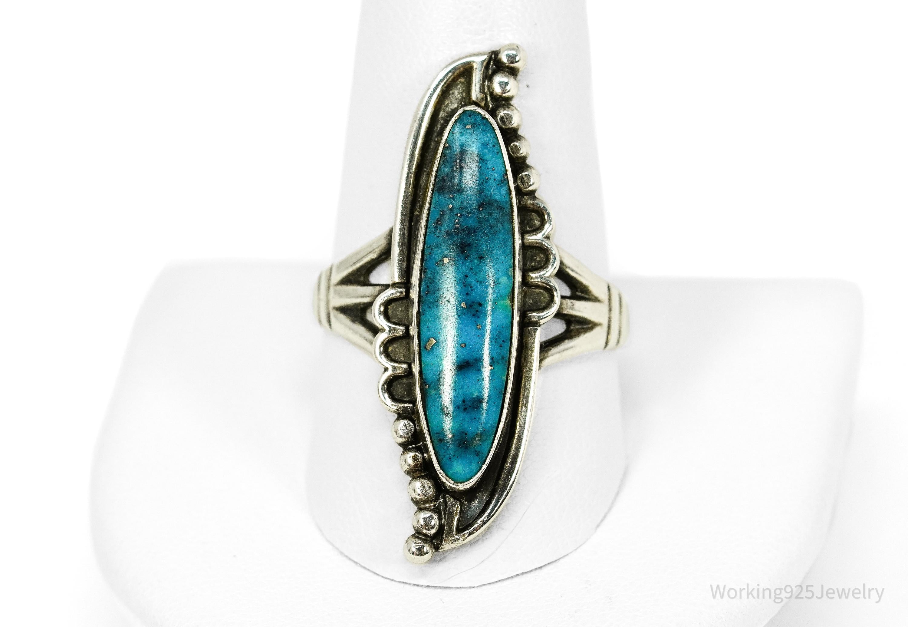 Vintage Native American Turquoise Sterling Silver Ring - Size 11.25
