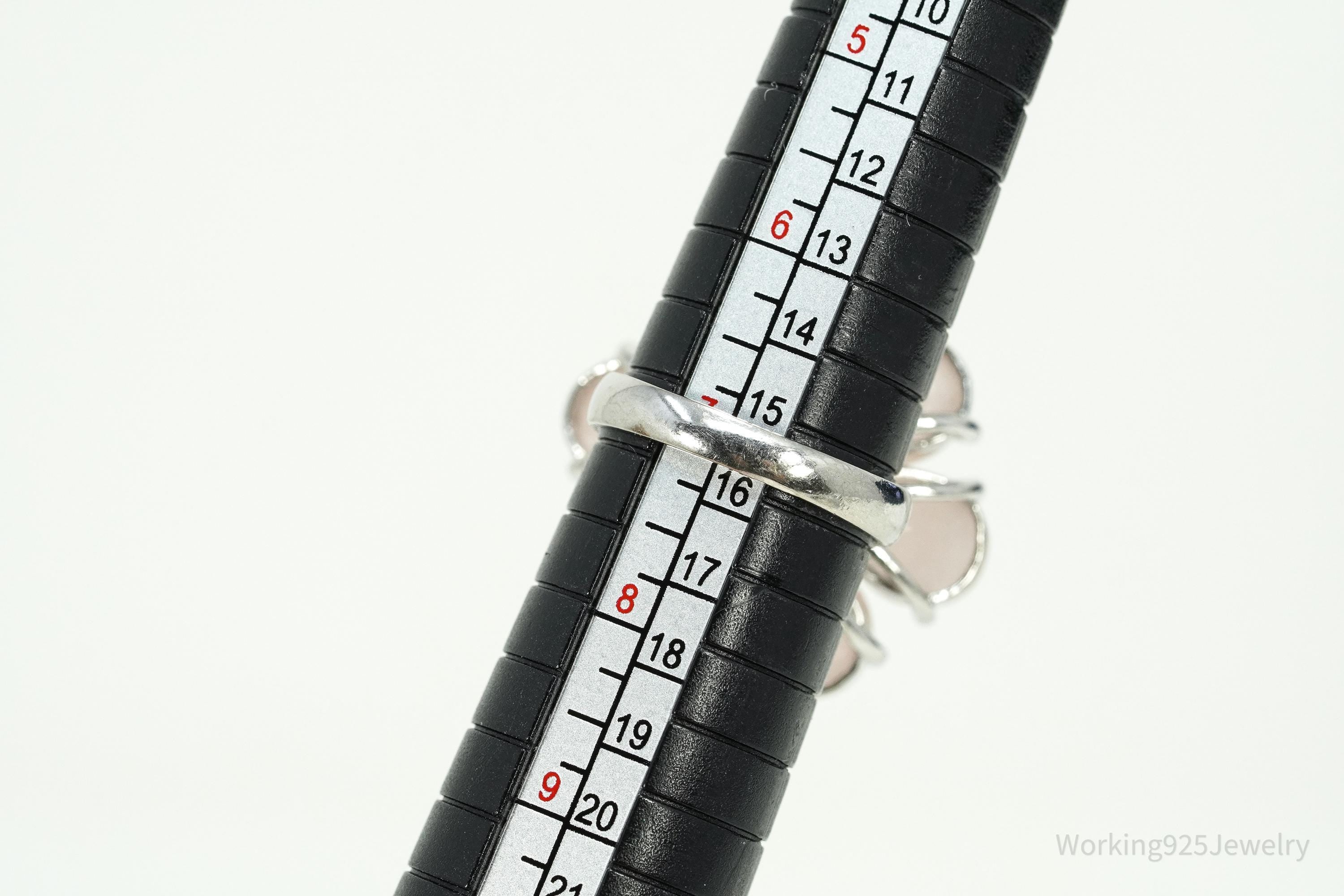 Rose Quartz & Rhodolite Garnet Sterling Silver Flower Ring - Size 7