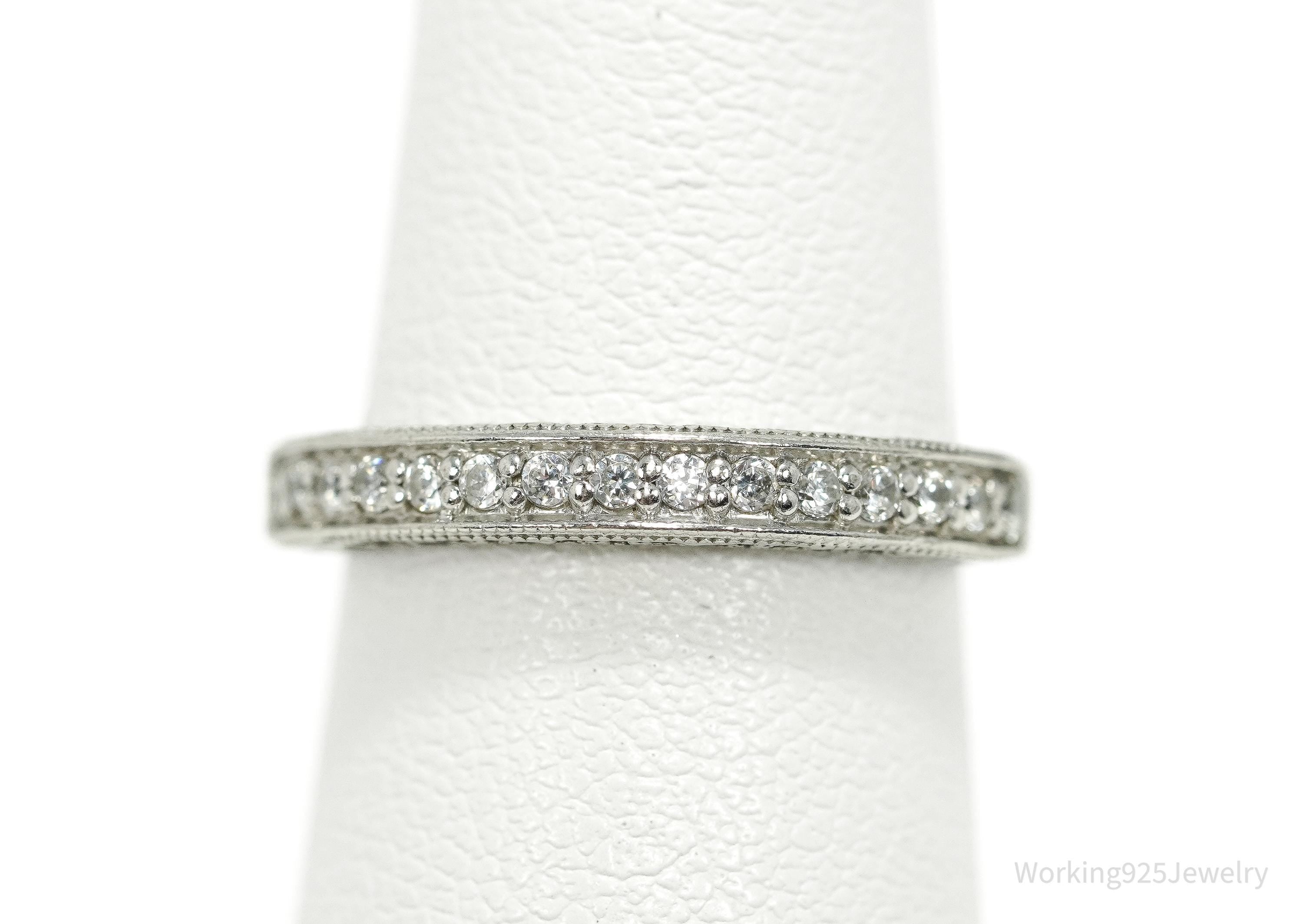 Vintage Cubic Zirconia Sterling Silver Band Ring - Size 3.25