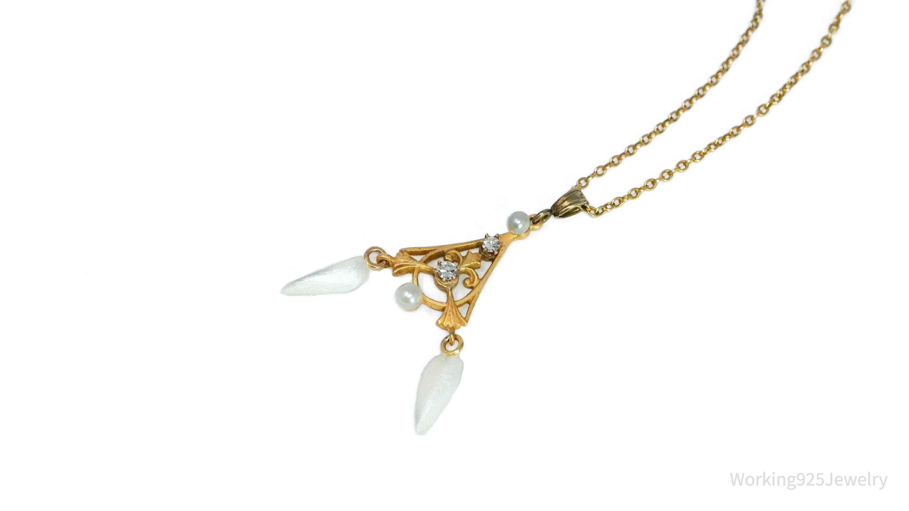 14K Yellow Gold, Pearl & Diamond Pendant Necklace