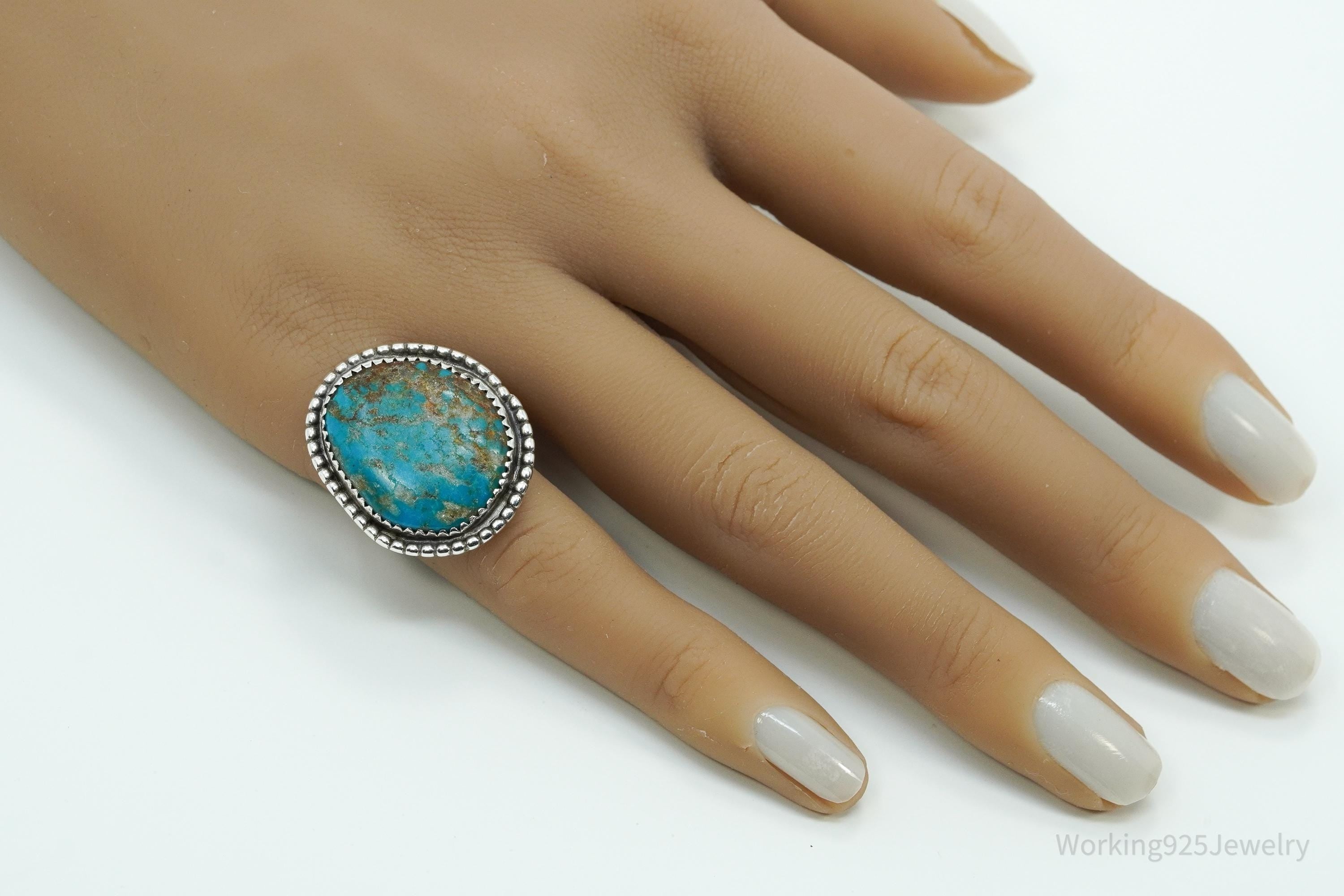 Vintage Native American Turquoise Unsigned Silver Ring - Size 6