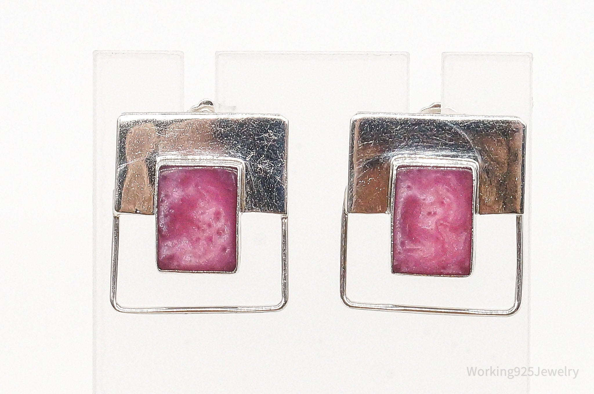 Vintage Modernist Resin Square Sterling Silver Earrings