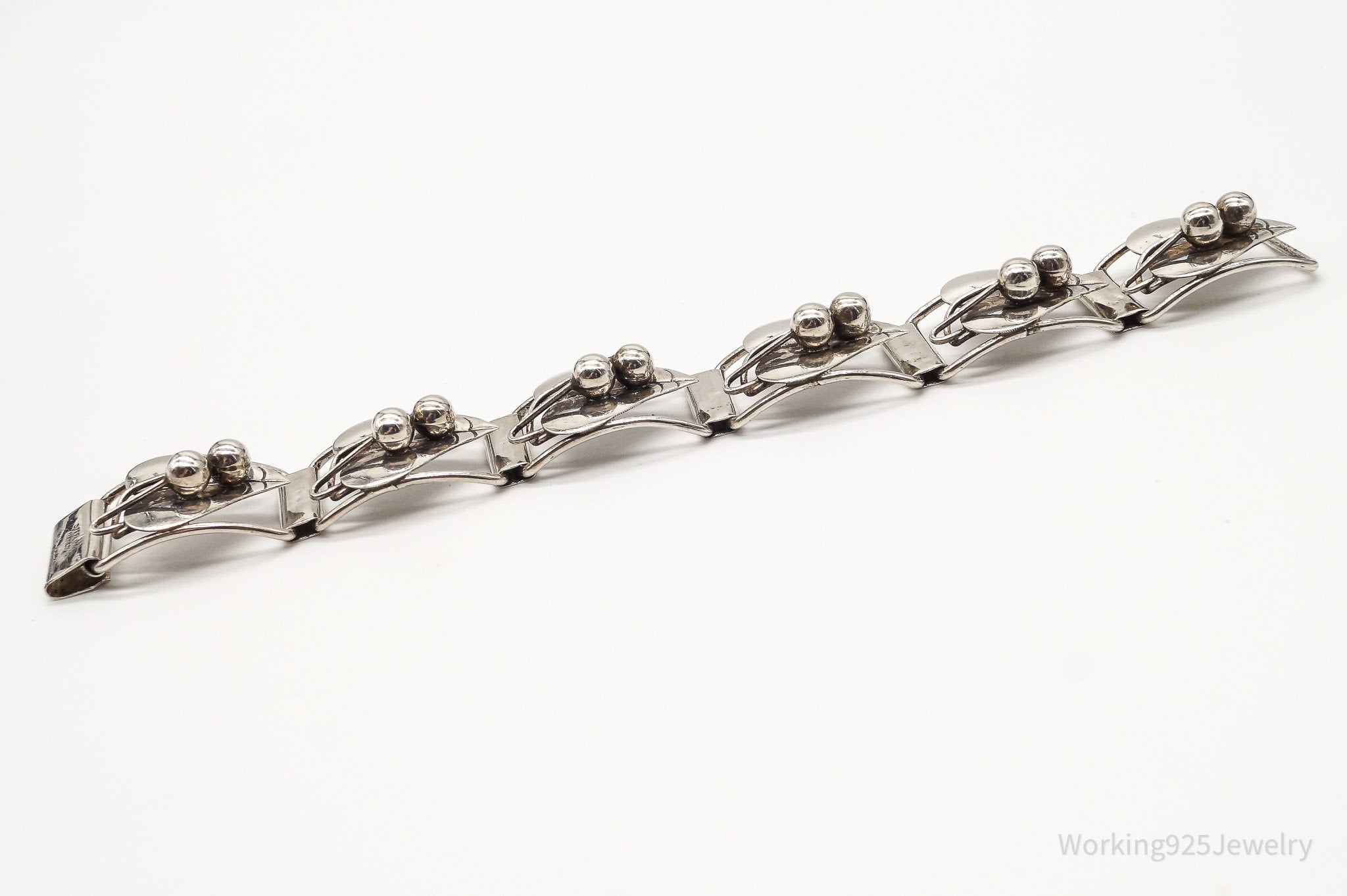 Vintage Mexico Modernist Leaves Sterling Silver Bracelet