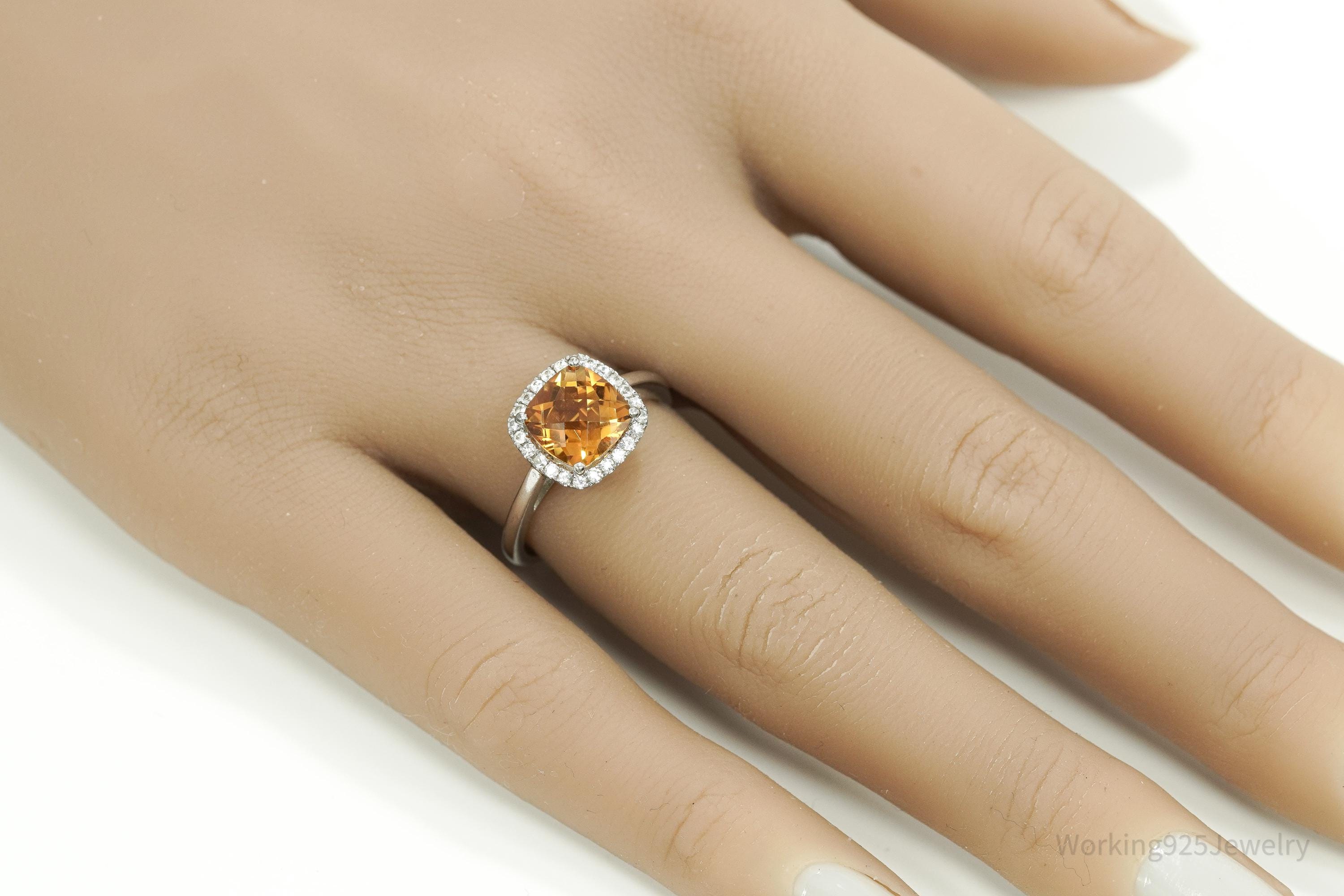 Vintage Citrine & Cubic Zirconia Sterling Silver Ring Size 7