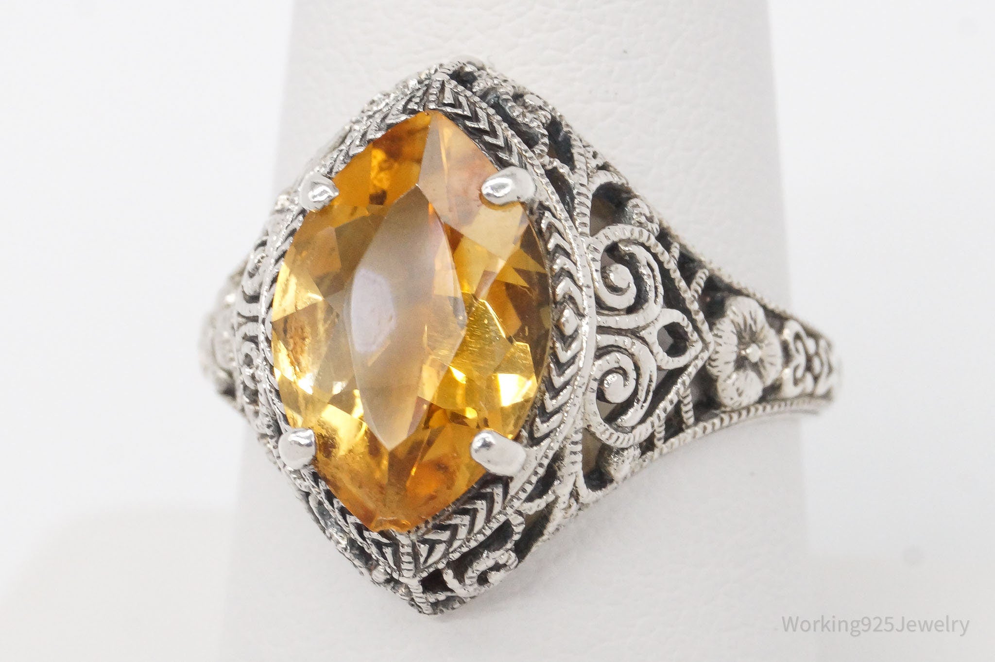 Vintage Designer CNA Citrine Sterling Silver Ring - Size 9