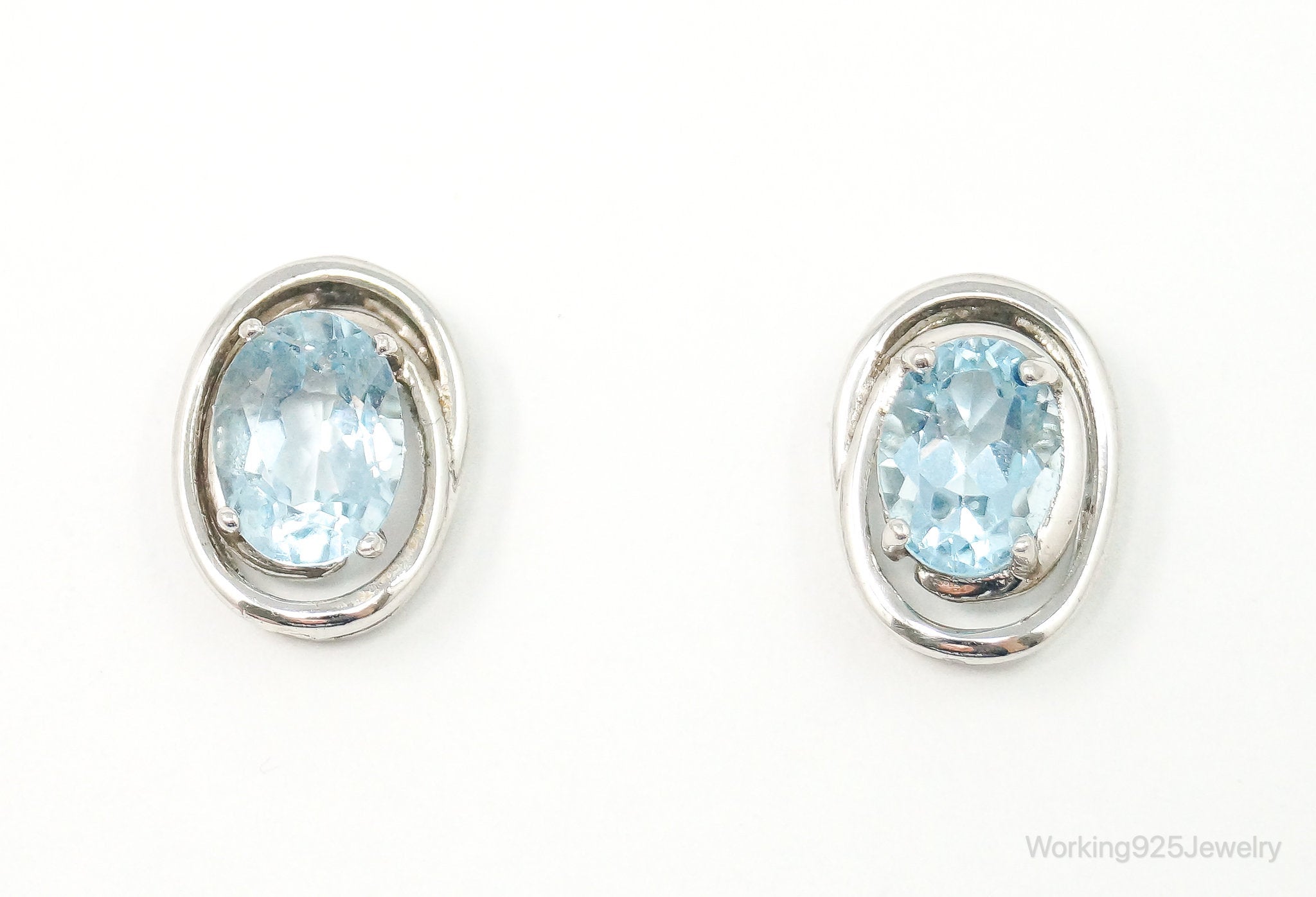 Blue Topaz Art Deco Sterling Silver Earrings