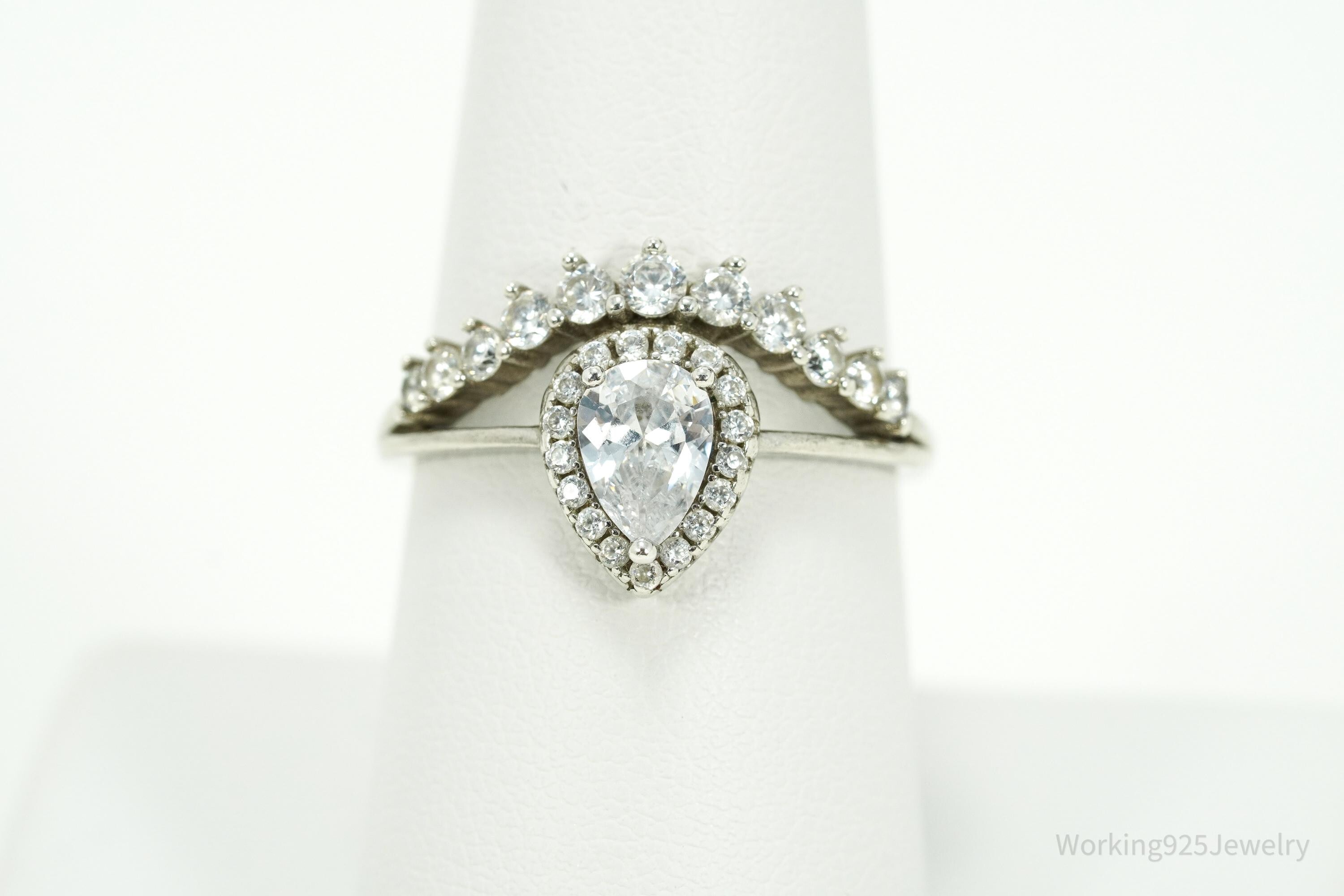 Vintage Cubic Zirconia Sterling Silver Ring - Size 8