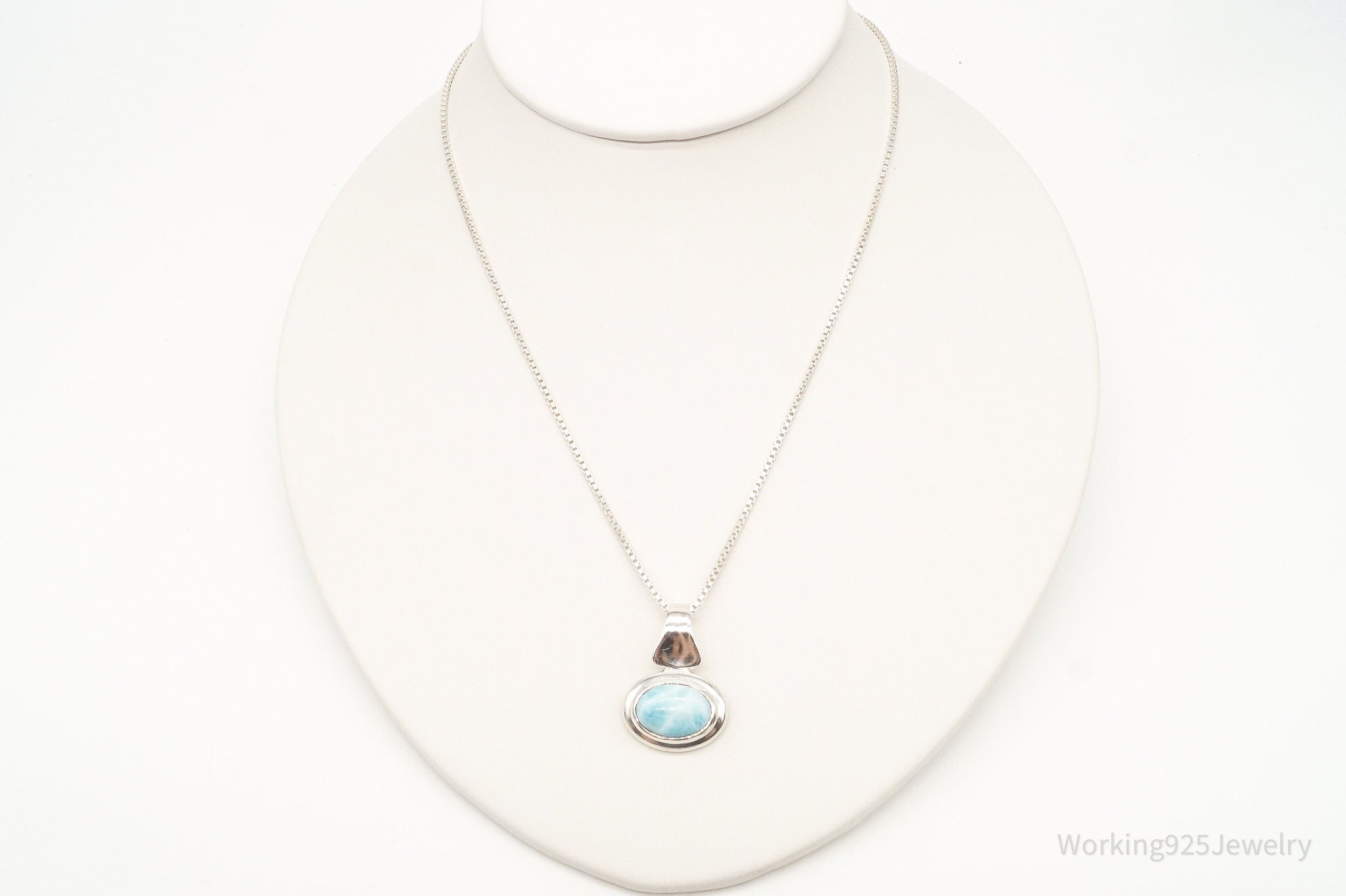 Vintage Ocean Blue Larimar Sterling Silver Necklace