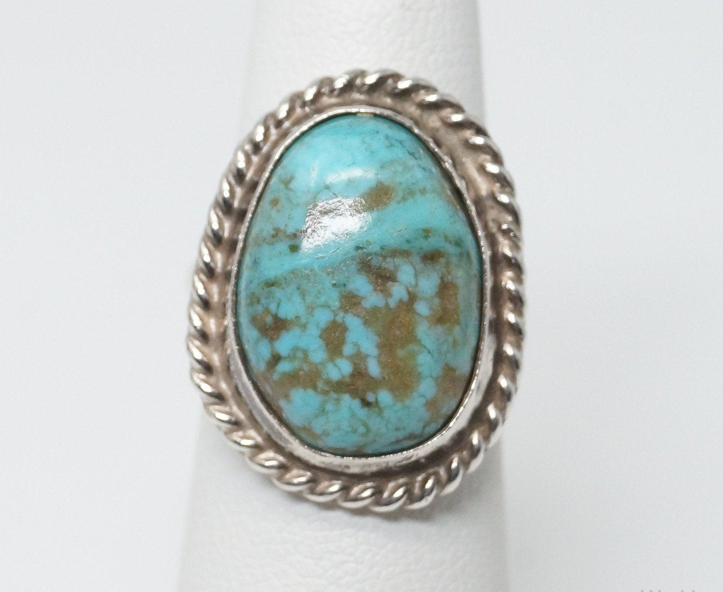 Vintage Native American Turquoise Unsigned Sterling Silver Ring - SZ 4.25